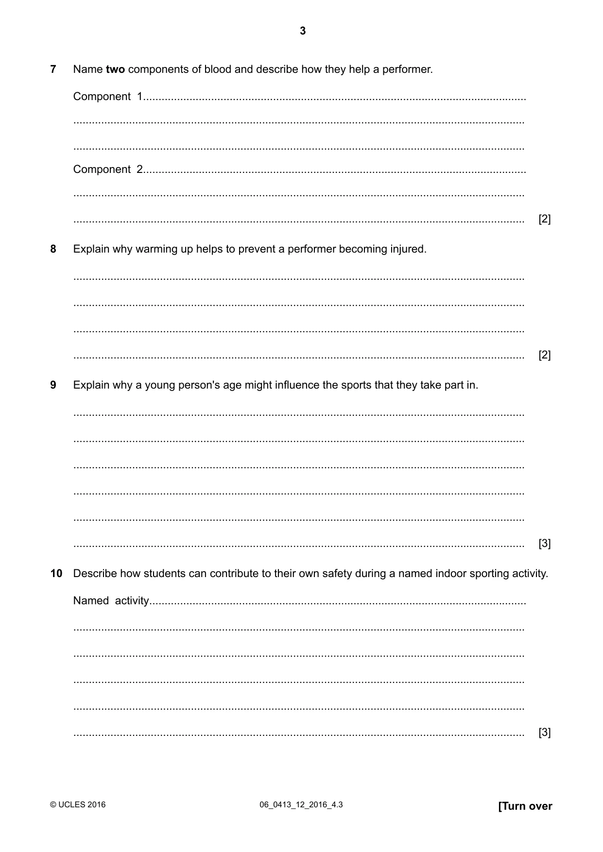 Cambridge IGCSE Physical Education 0413 2016 May/June Paper 1 · Variant 2 question paper, page 3 of 12