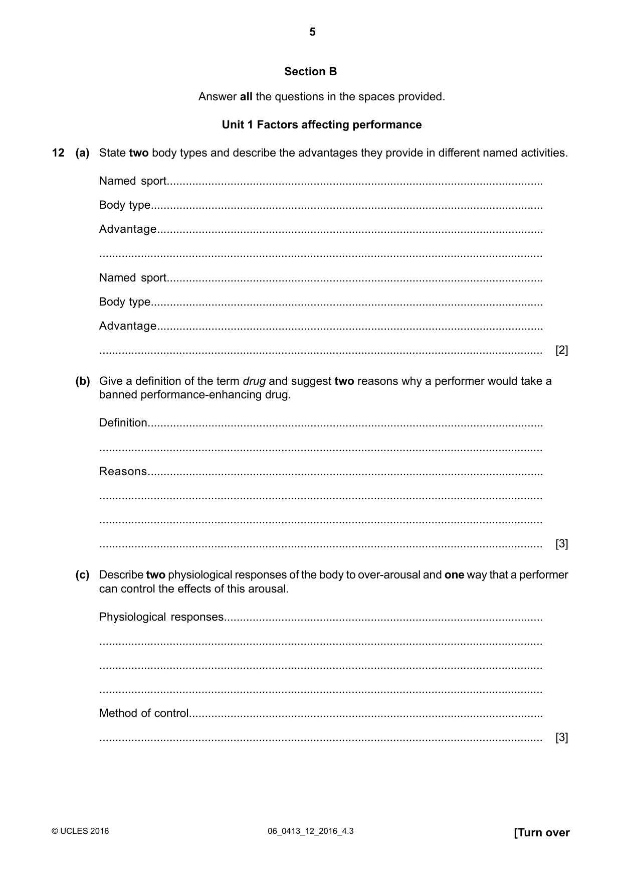 Cambridge IGCSE Physical Education 0413 2016 May/June Paper 1 · Variant 2 question paper, page 5 of 12