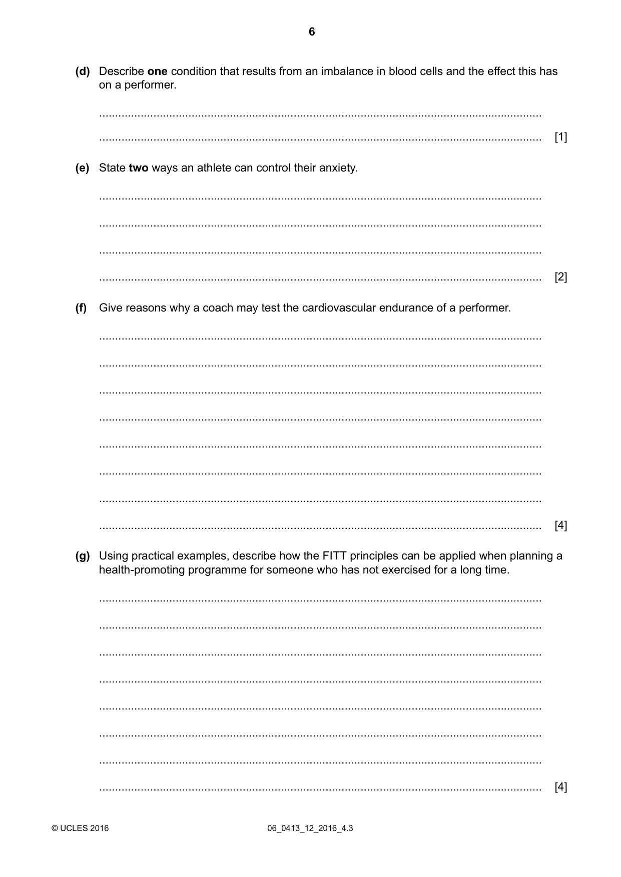 Cambridge IGCSE Physical Education 0413 2016 May/June Paper 1 · Variant 2 question paper, page 6 of 12