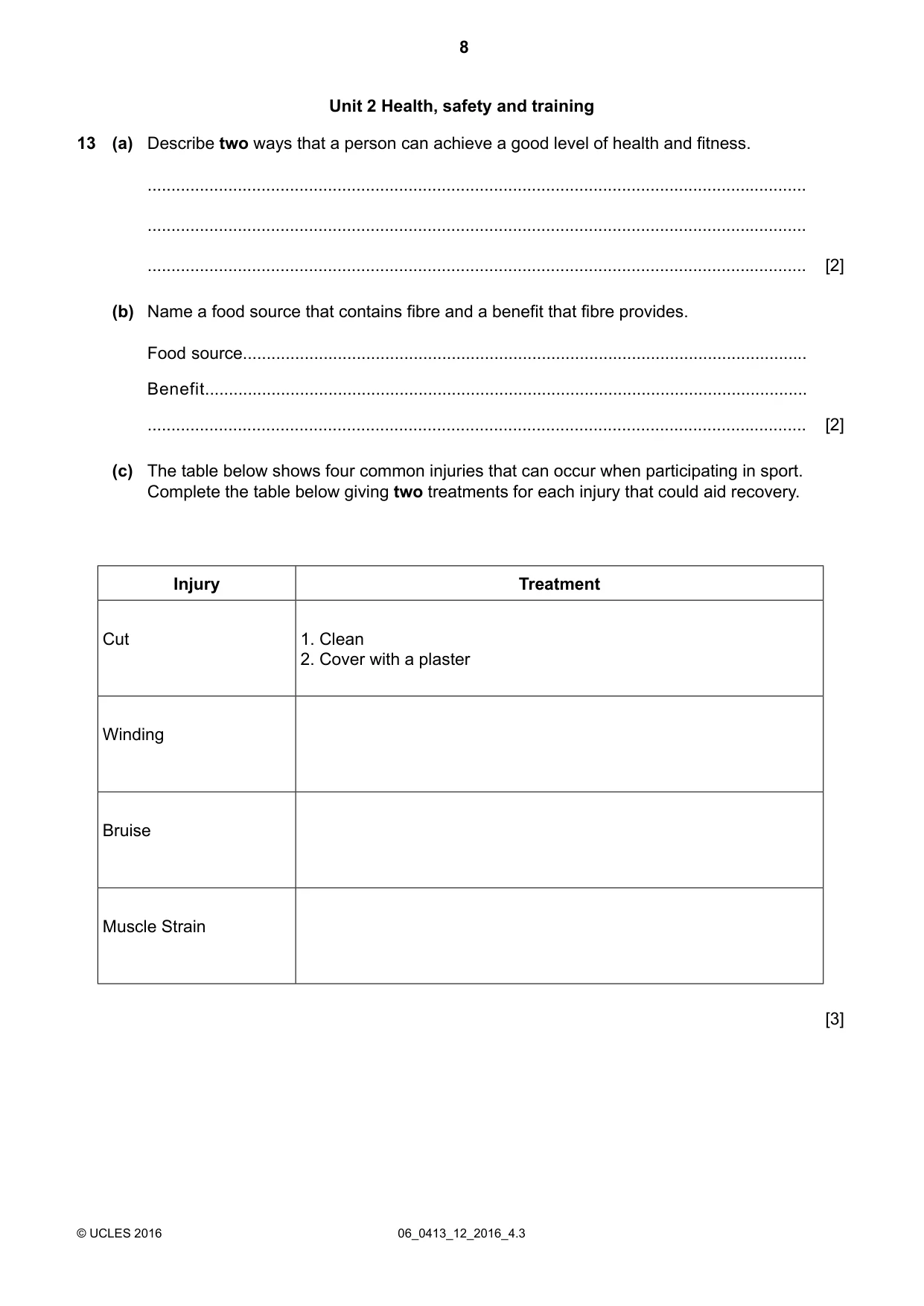 Cambridge IGCSE Physical Education 0413 2016 May/June Paper 1 · Variant 2 question paper, page 8 of 12