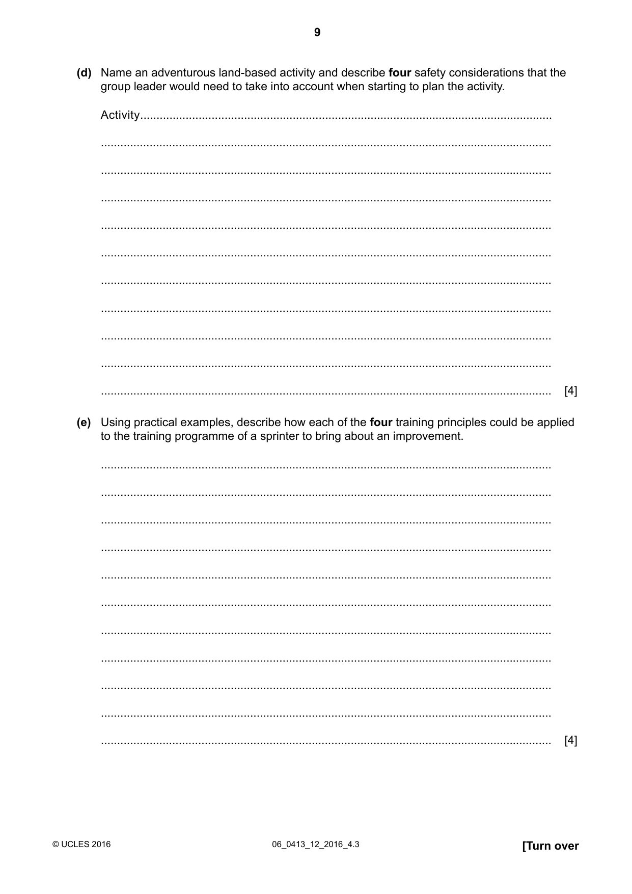 Cambridge IGCSE Physical Education 0413 2016 May/June Paper 1 · Variant 2 question paper, page 9 of 12