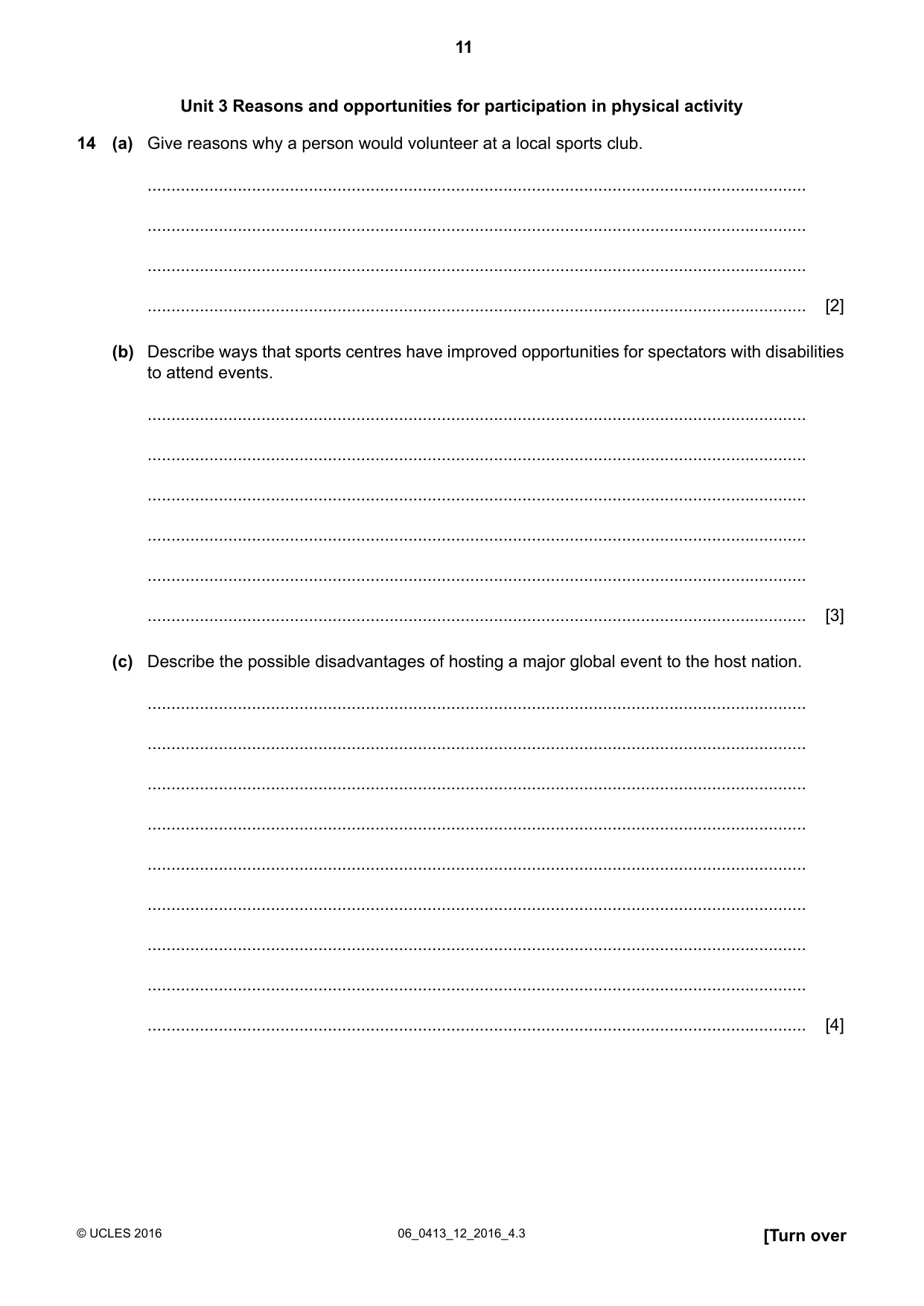Cambridge IGCSE Physical Education 0413 2016 May/June Paper 1 · Variant 2 question paper, page 11 of 12