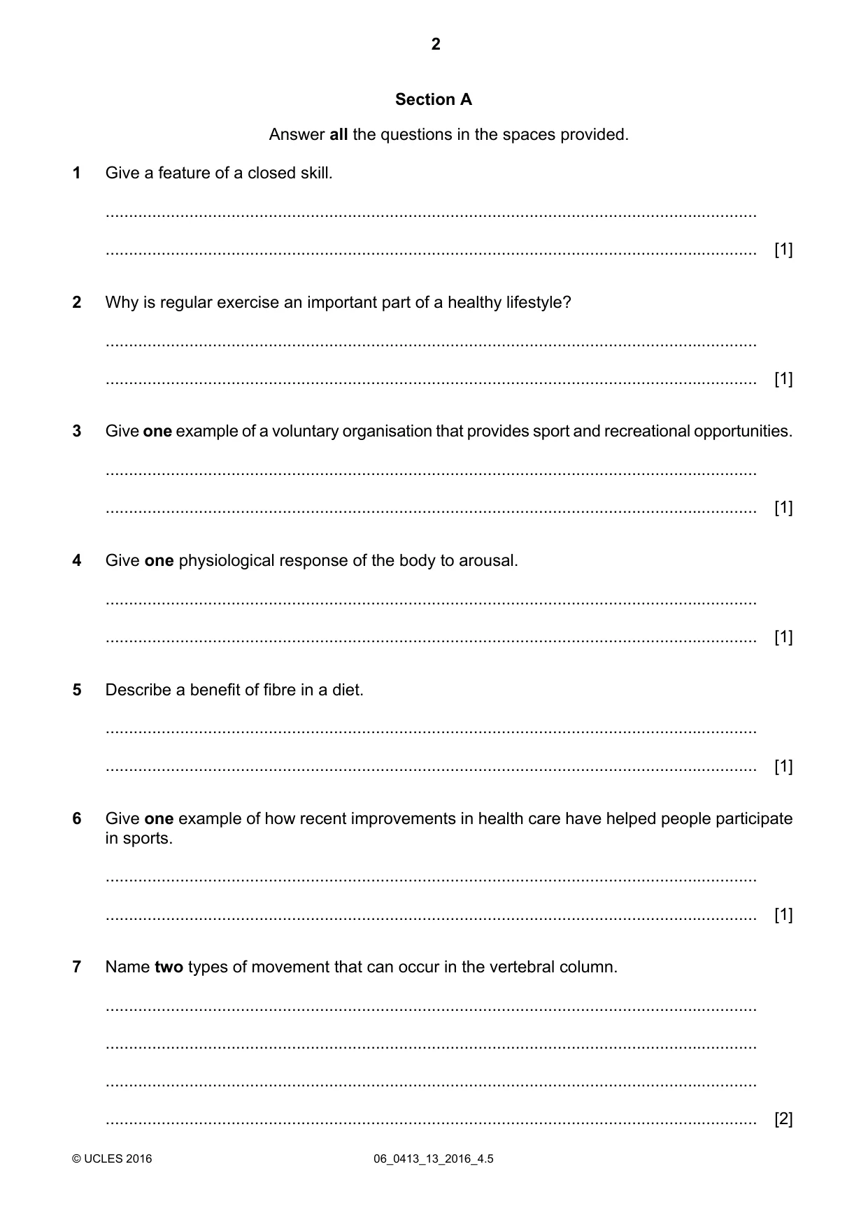 Cambridge IGCSE Physical Education 0413 2016 May/June Paper 1 · Variant 3 question paper, page 2 of 12