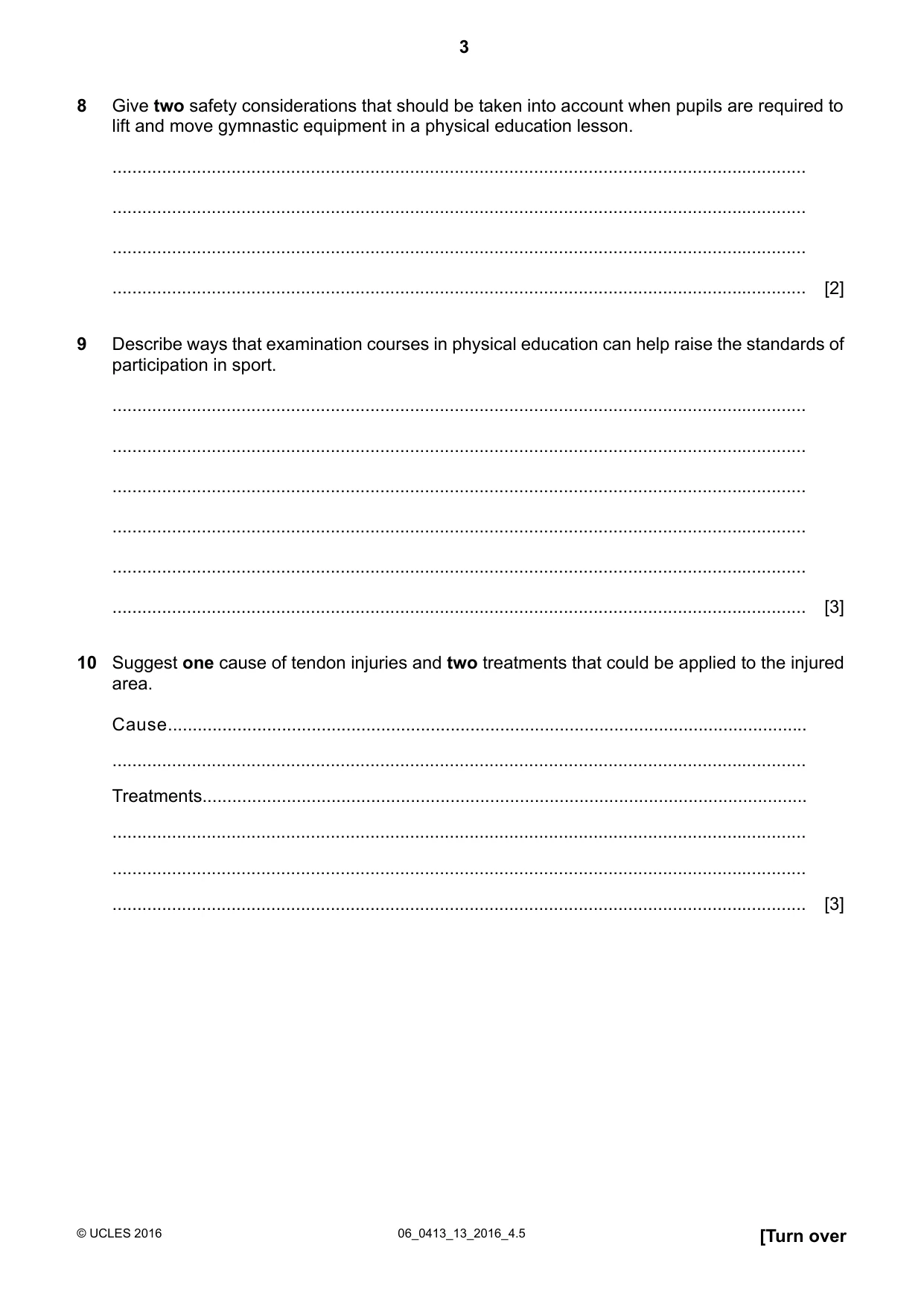 Cambridge IGCSE Physical Education 0413 2016 May/June Paper 1 · Variant 3 question paper, page 3 of 12