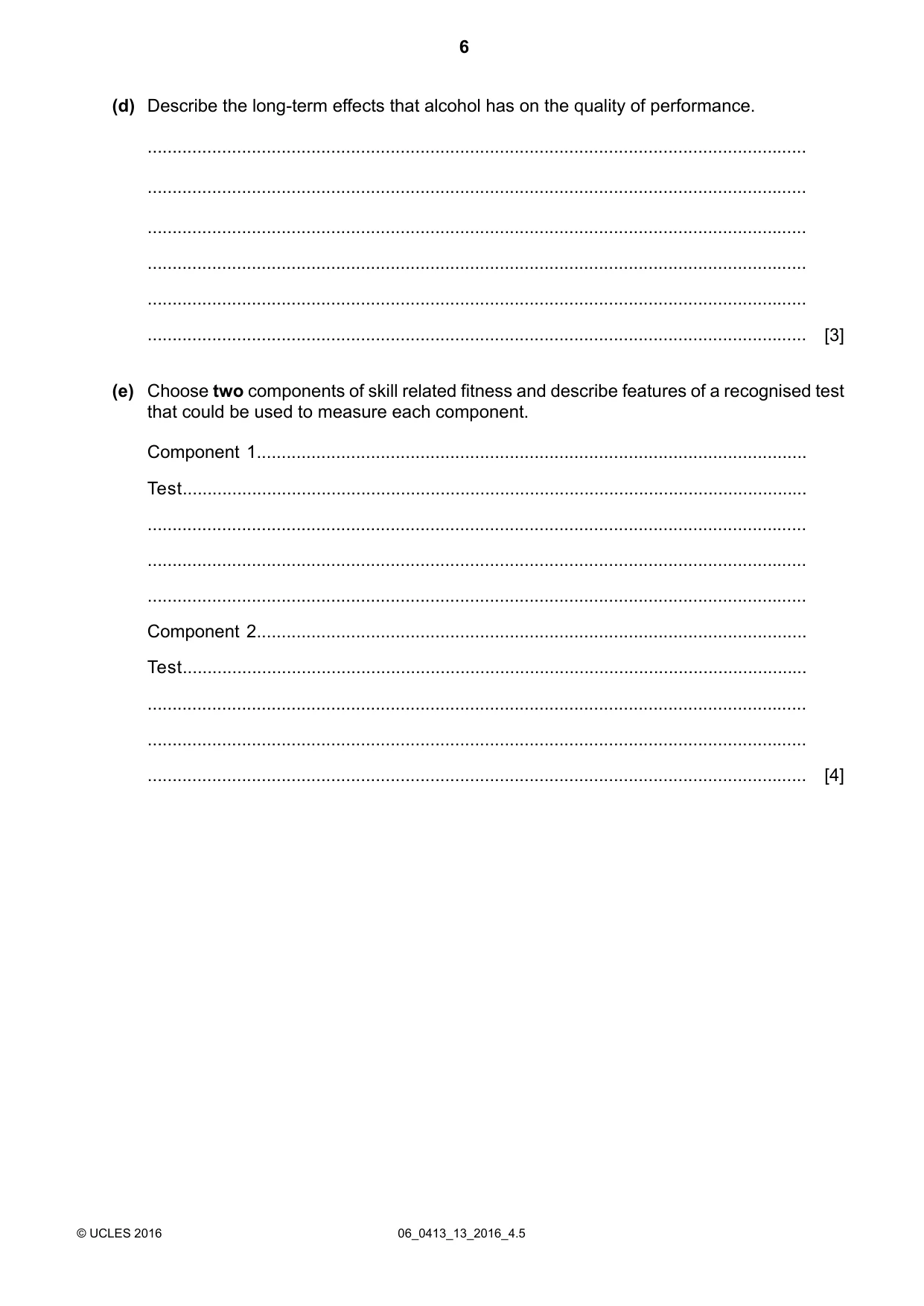 Cambridge IGCSE Physical Education 0413 2016 May/June Paper 1 · Variant 3 question paper, page 6 of 12