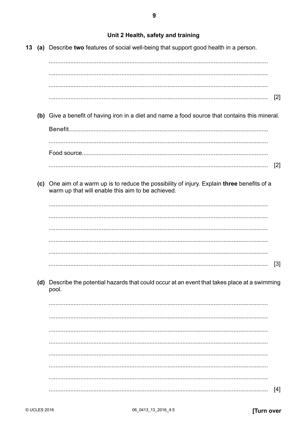 Cambridge IGCSE Physical Education 0413 2016 May/June Paper 1 · Variant 3 question paper, page 9 of 12