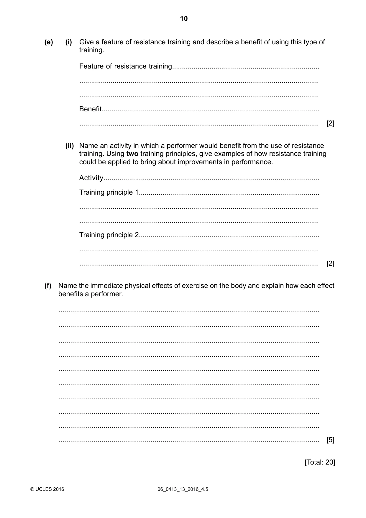 Cambridge IGCSE Physical Education 0413 2016 May/June Paper 1 · Variant 3 question paper, page 10 of 12