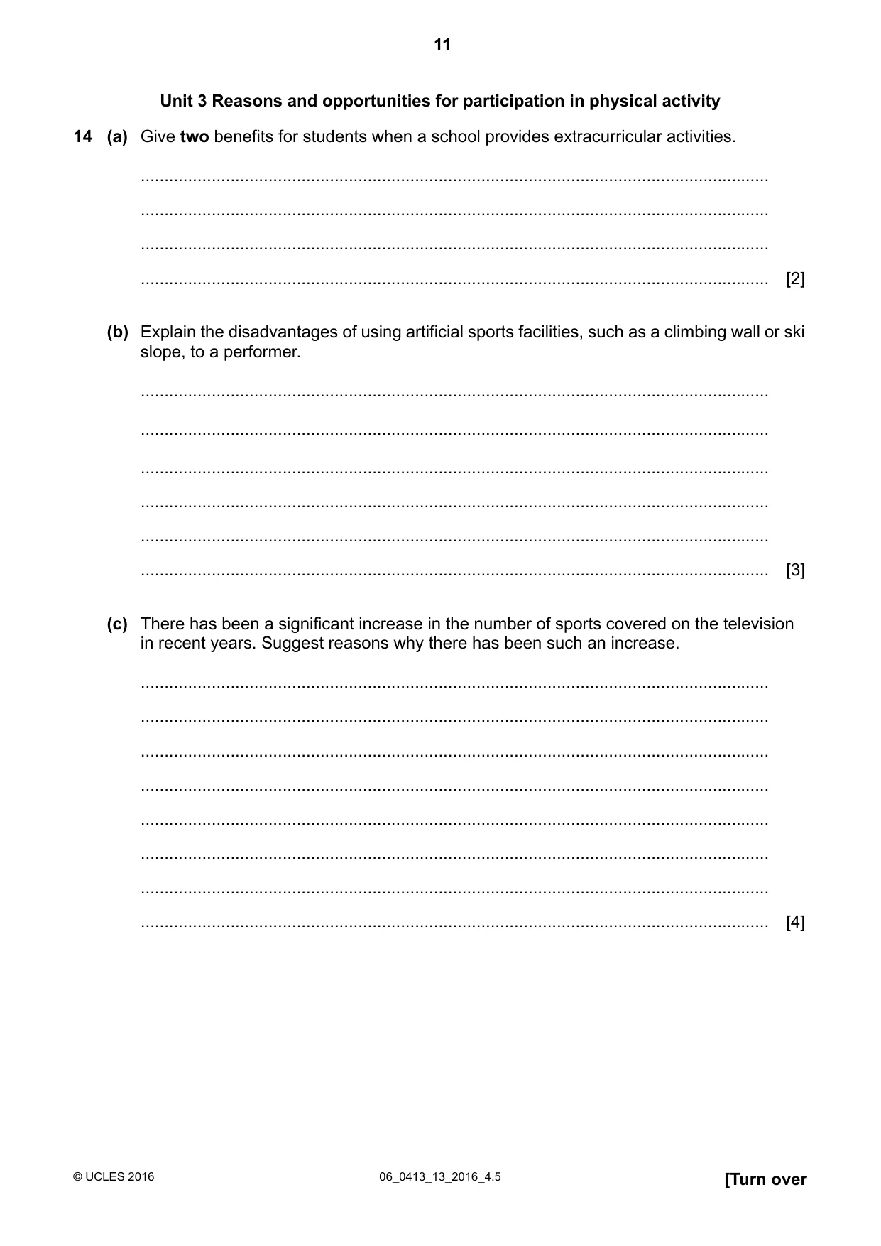 Cambridge IGCSE Physical Education 0413 2016 May/June Paper 1 · Variant 3 question paper, page 11 of 12