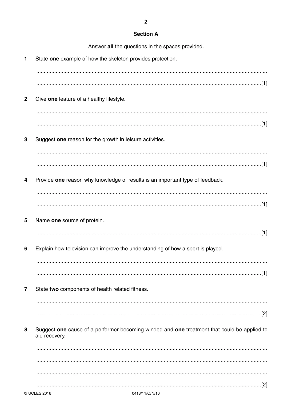 Cambridge IGCSE Physical Education 0413 2016 Oct/Nov Paper 1 · Variant 1 question paper, page 2 of 12