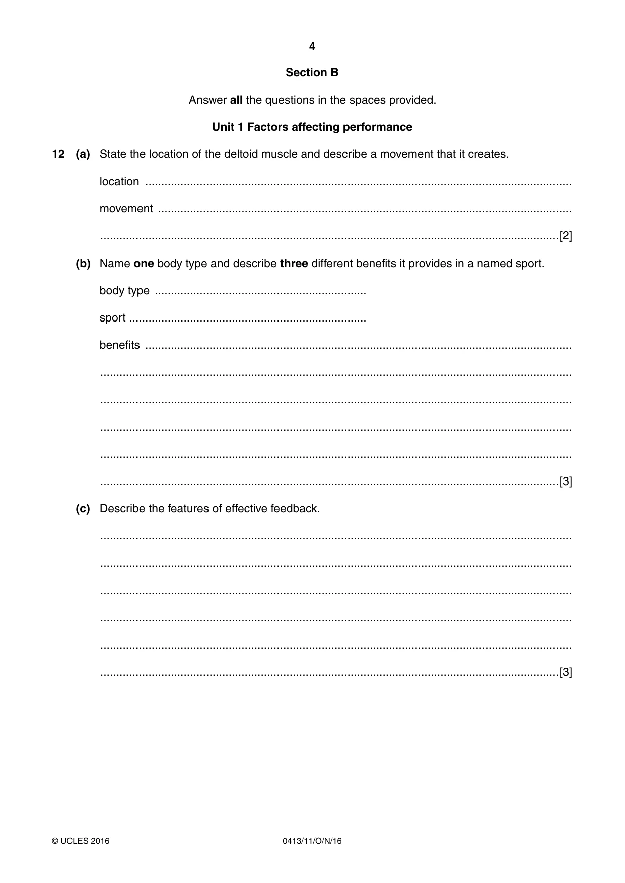 Cambridge IGCSE Physical Education 0413 2016 Oct/Nov Paper 1 · Variant 1 question paper, page 4 of 12