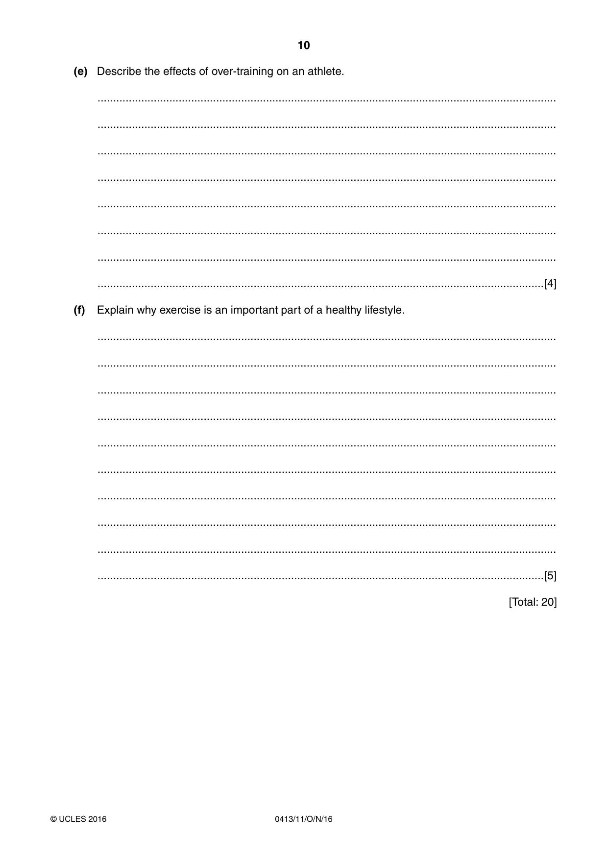 Cambridge IGCSE Physical Education 0413 2016 Oct/Nov Paper 1 · Variant 1 question paper, page 10 of 12