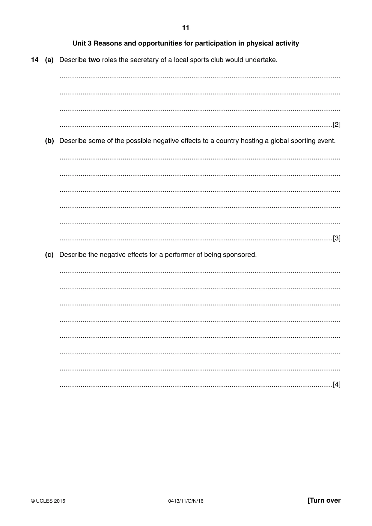 Cambridge IGCSE Physical Education 0413 2016 Oct/Nov Paper 1 · Variant 1 question paper, page 11 of 12