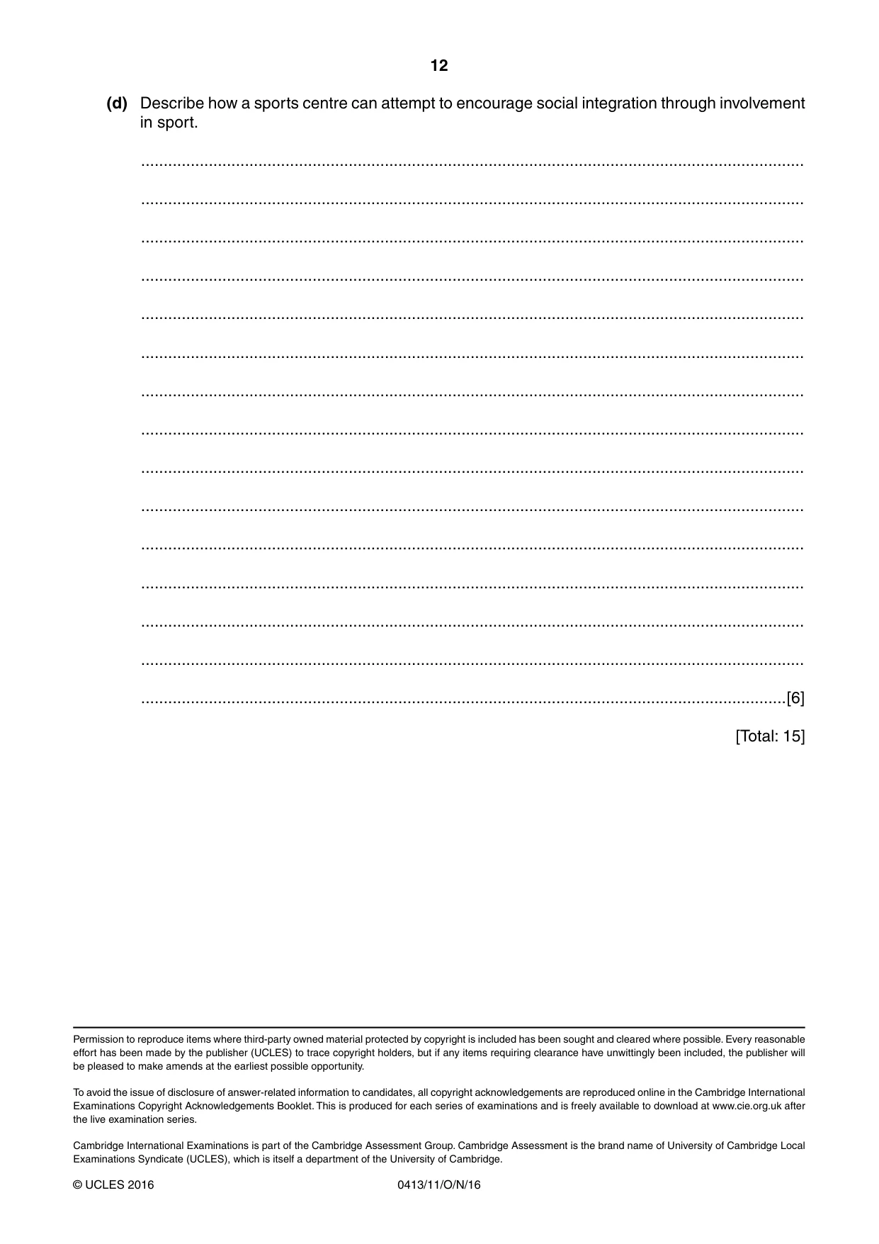 Cambridge IGCSE Physical Education 0413 2016 Oct/Nov Paper 1 · Variant 1 question paper, page 12 of 12