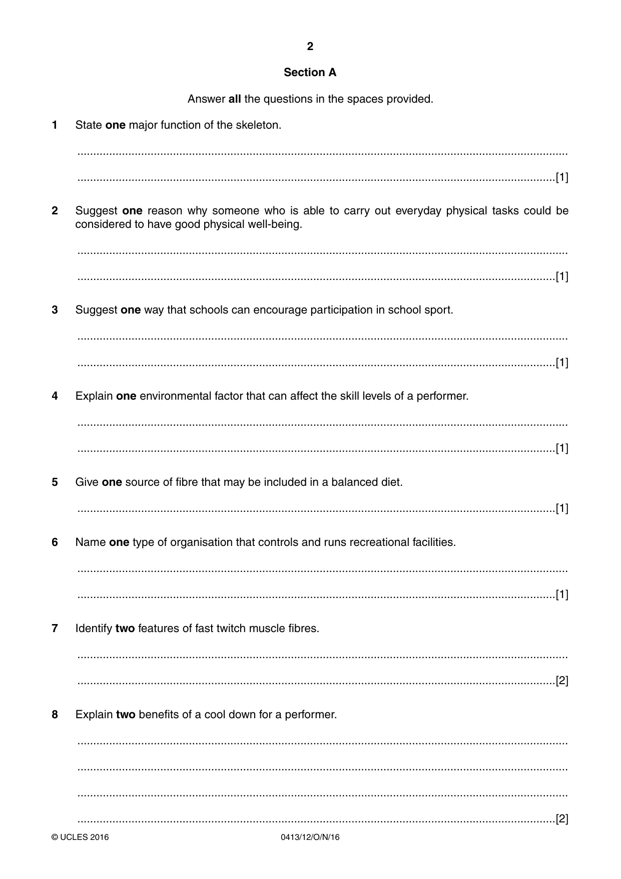 Cambridge IGCSE Physical Education 0413 2016 Oct/Nov Paper 1 · Variant 2 question paper, page 2 of 12