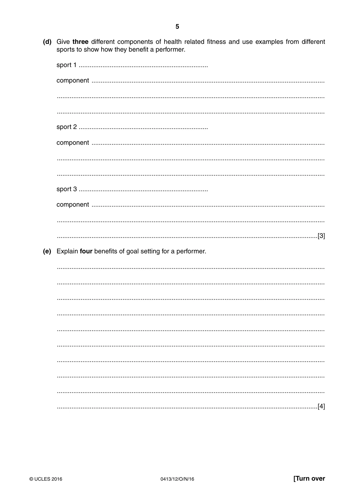 Cambridge IGCSE Physical Education 0413 2016 Oct/Nov Paper 1 · Variant 2 question paper, page 5 of 12