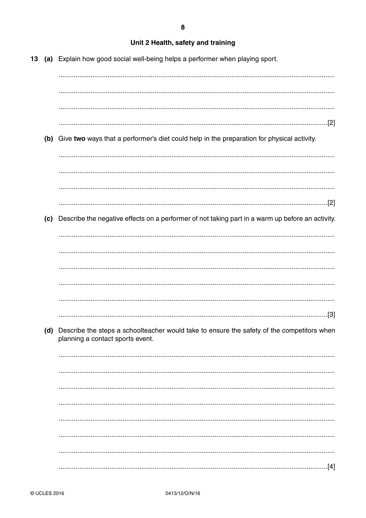 Cambridge IGCSE Physical Education 0413 2016 Oct/Nov Paper 1 · Variant 2 question paper, page 8 of 12