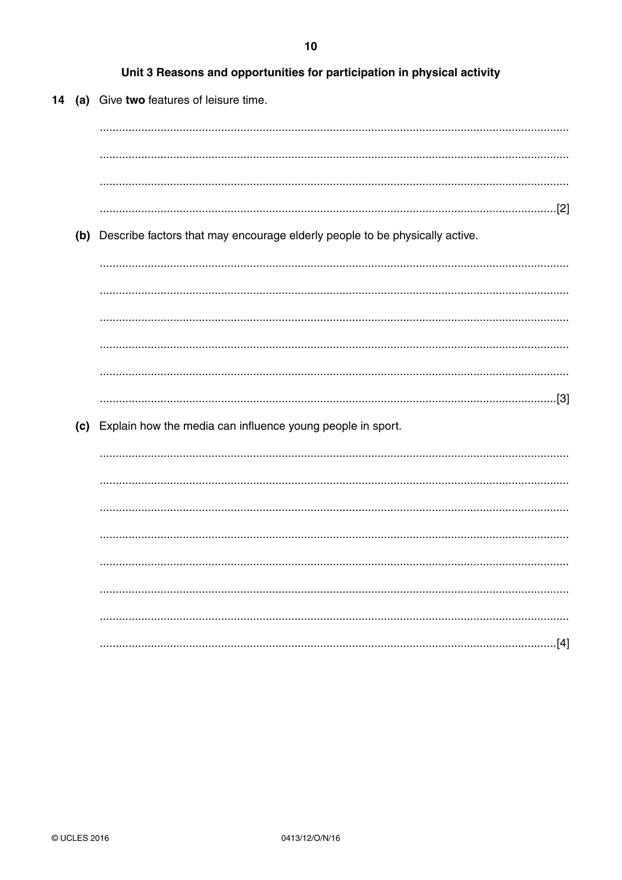 Cambridge IGCSE Physical Education 0413 2016 Oct/Nov Paper 1 · Variant 2 question paper, page 10 of 12