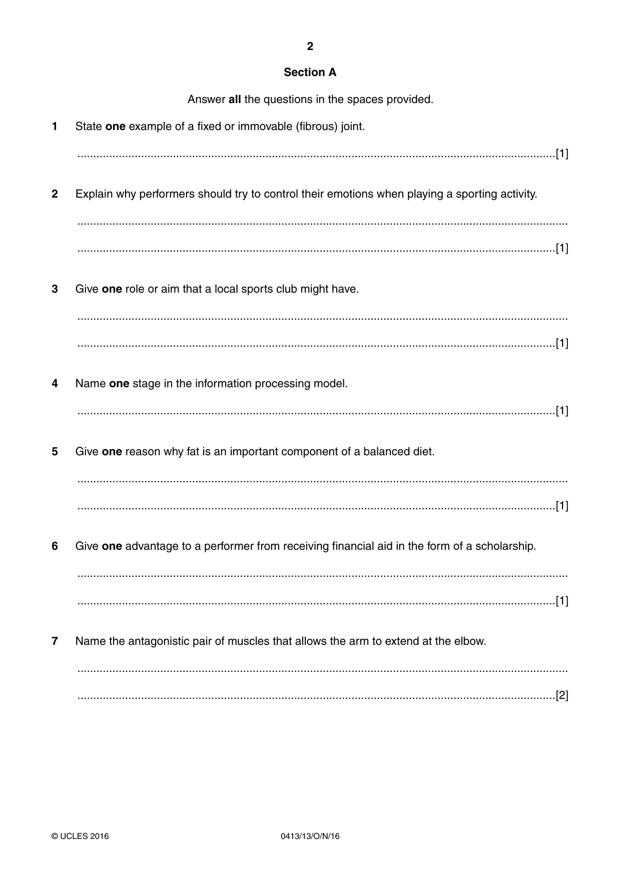Cambridge IGCSE Physical Education 0413 2016 Oct/Nov Paper 1 · Variant 3 question paper, page 2 of 12