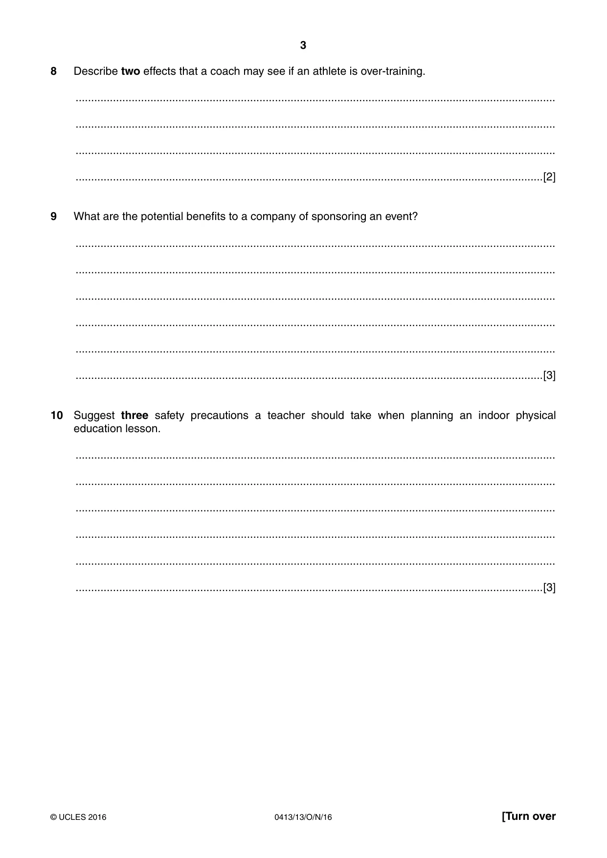Cambridge IGCSE Physical Education 0413 2016 Oct/Nov Paper 1 · Variant 3 question paper, page 3 of 12