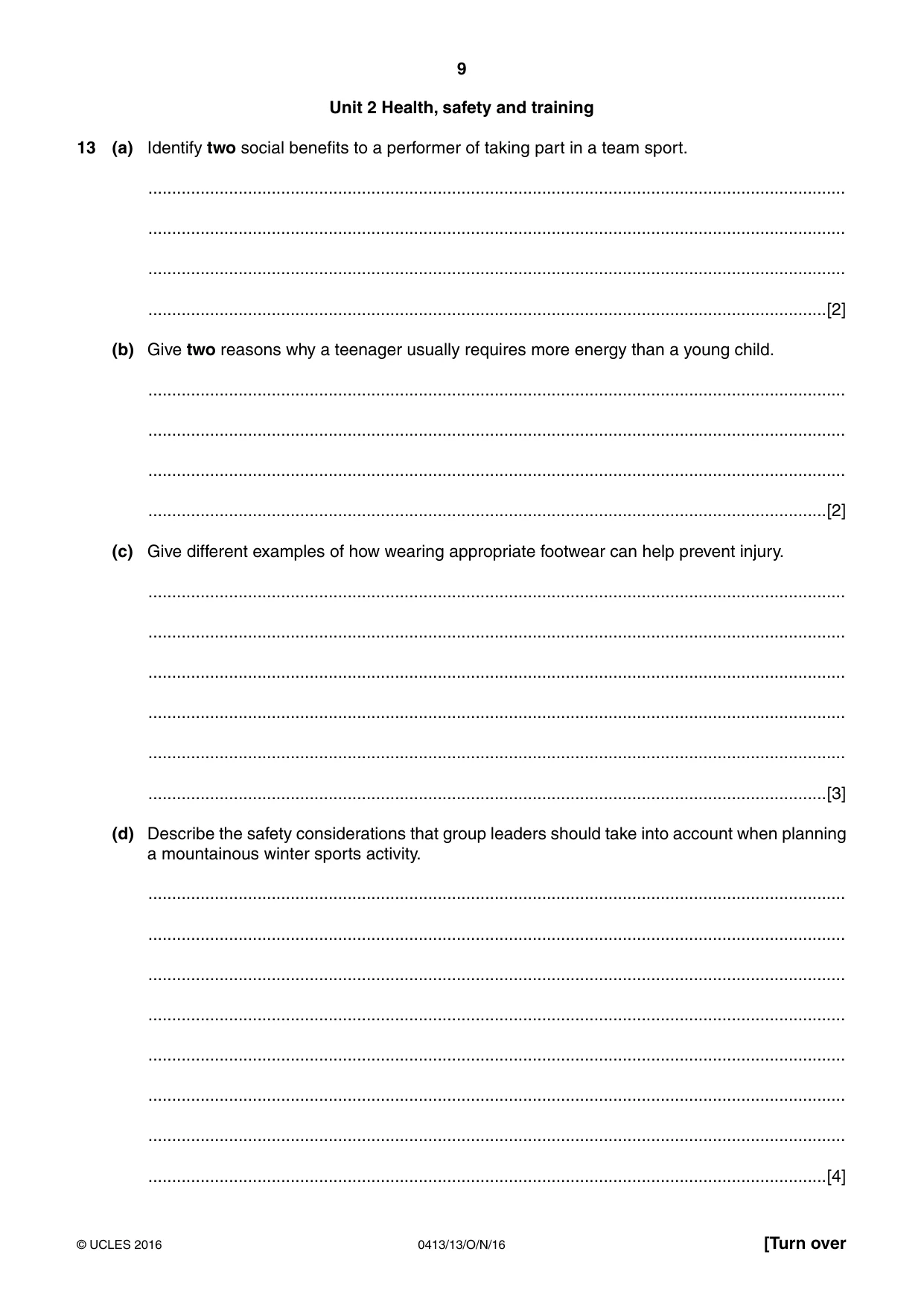 Cambridge IGCSE Physical Education 0413 2016 Oct/Nov Paper 1 · Variant 3 question paper, page 9 of 12