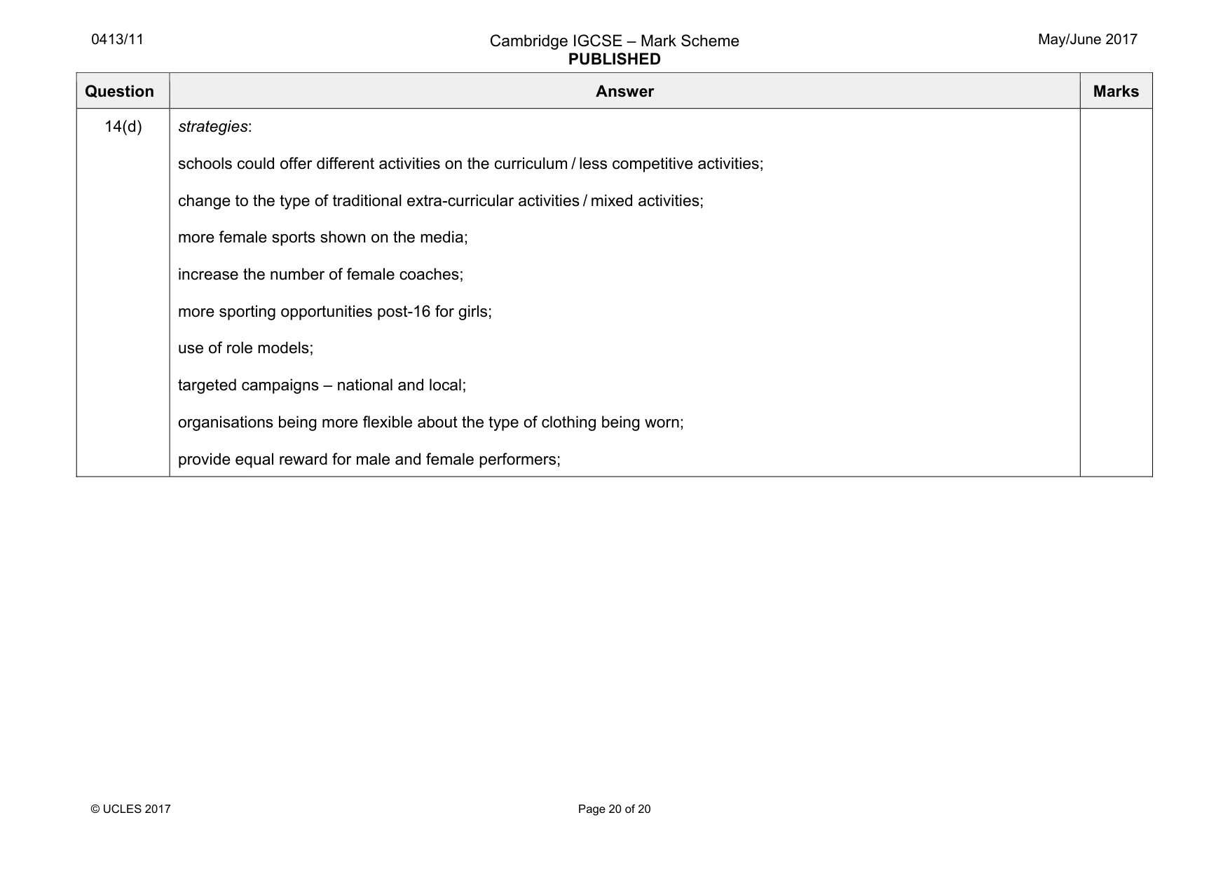 Mark scheme, page 20 of 20
