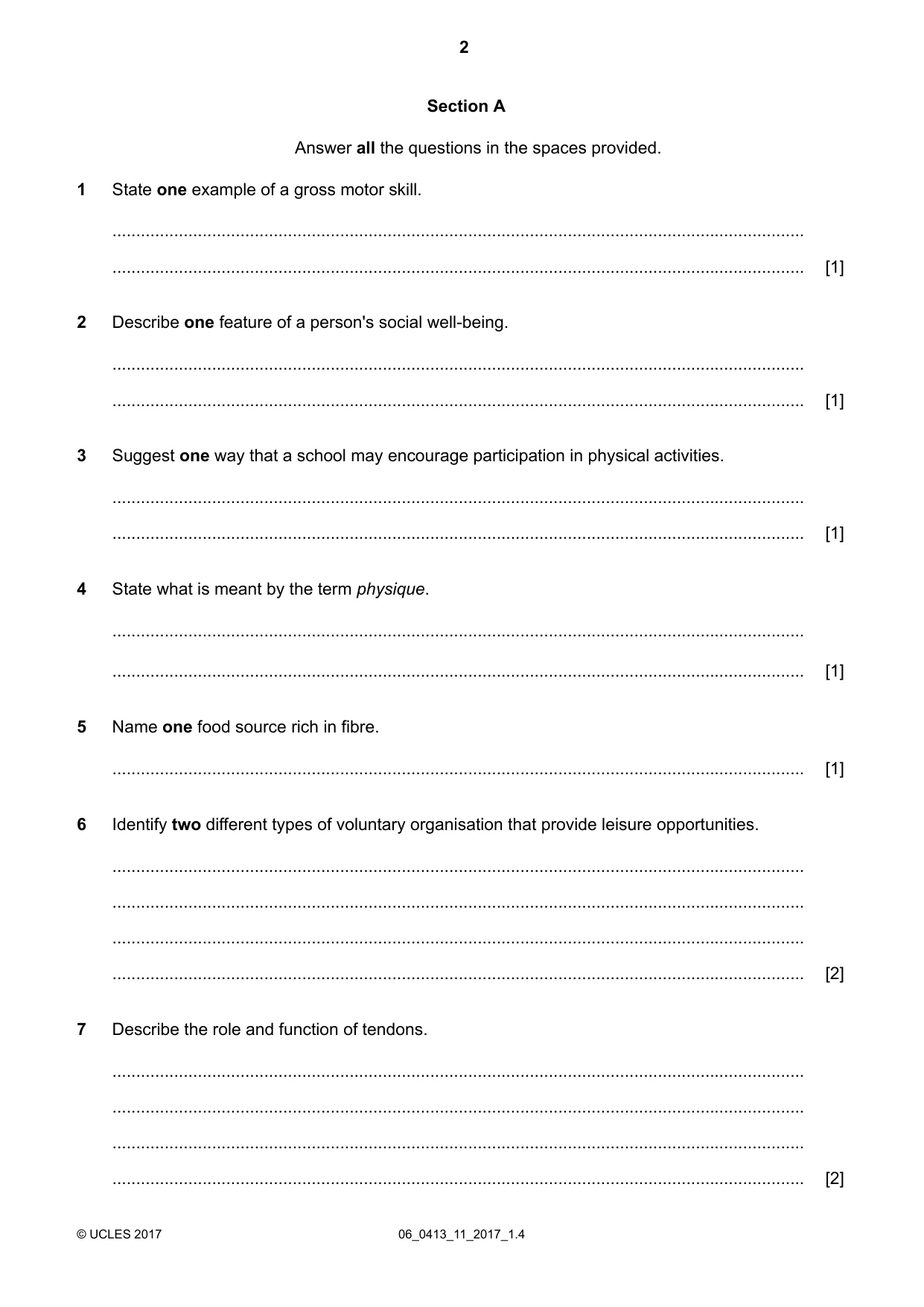 Cambridge IGCSE Physical Education 0413 2017 May/June Paper 1 · Variant 1 question paper, page 2 of 12