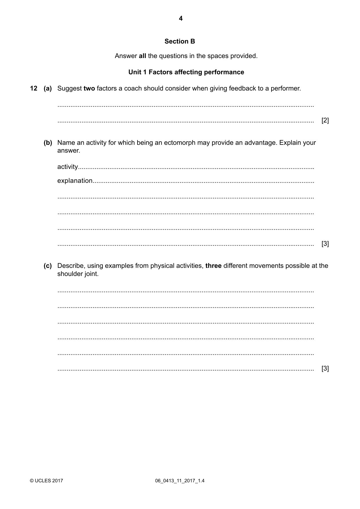 Cambridge IGCSE Physical Education 0413 2017 May/June Paper 1 · Variant 1 question paper, page 4 of 12