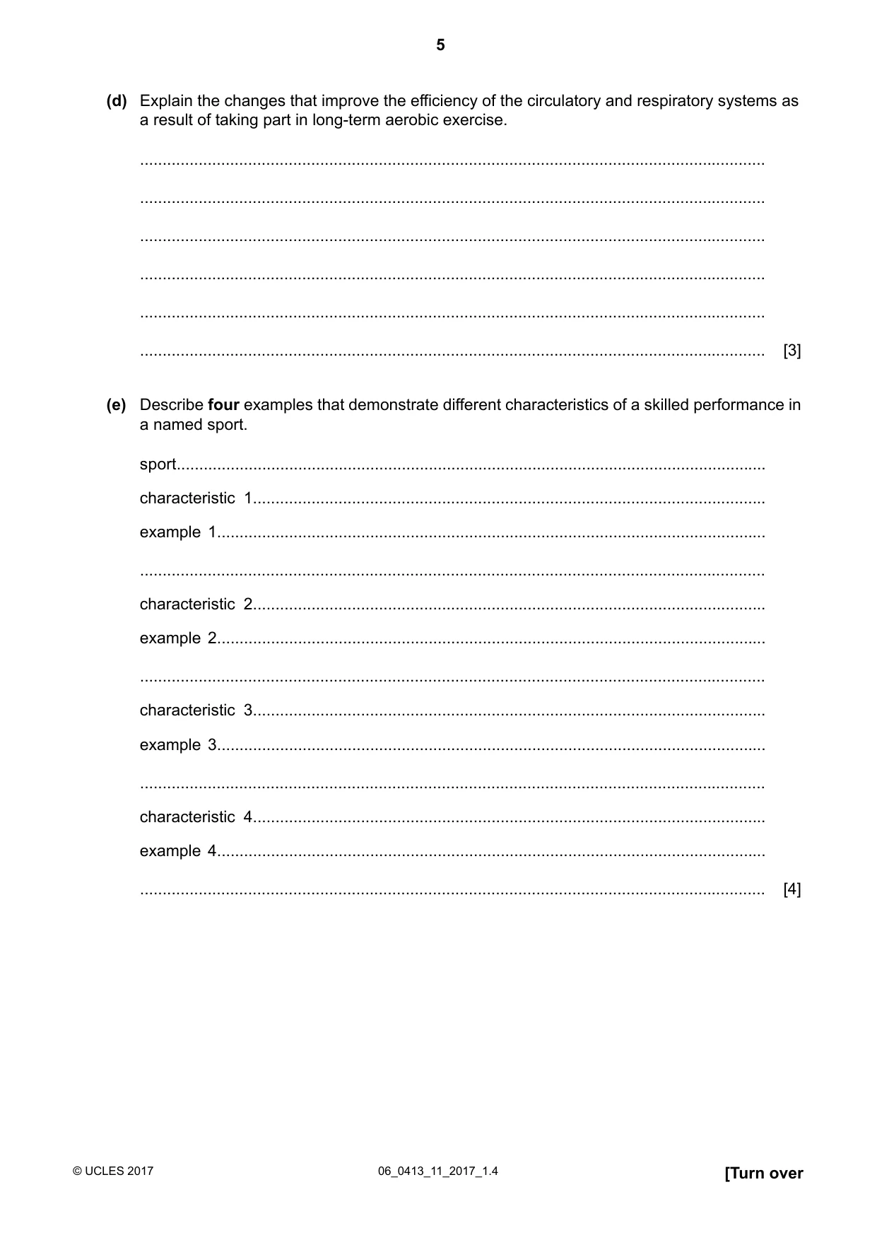 Cambridge IGCSE Physical Education 0413 2017 May/June Paper 1 · Variant 1 question paper, page 5 of 12