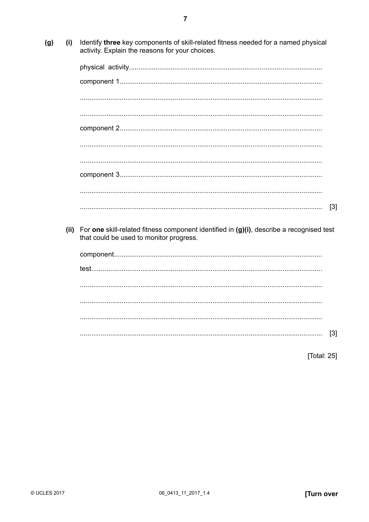 Cambridge IGCSE Physical Education 0413 2017 May/June Paper 1 · Variant 1 question paper, page 7 of 12