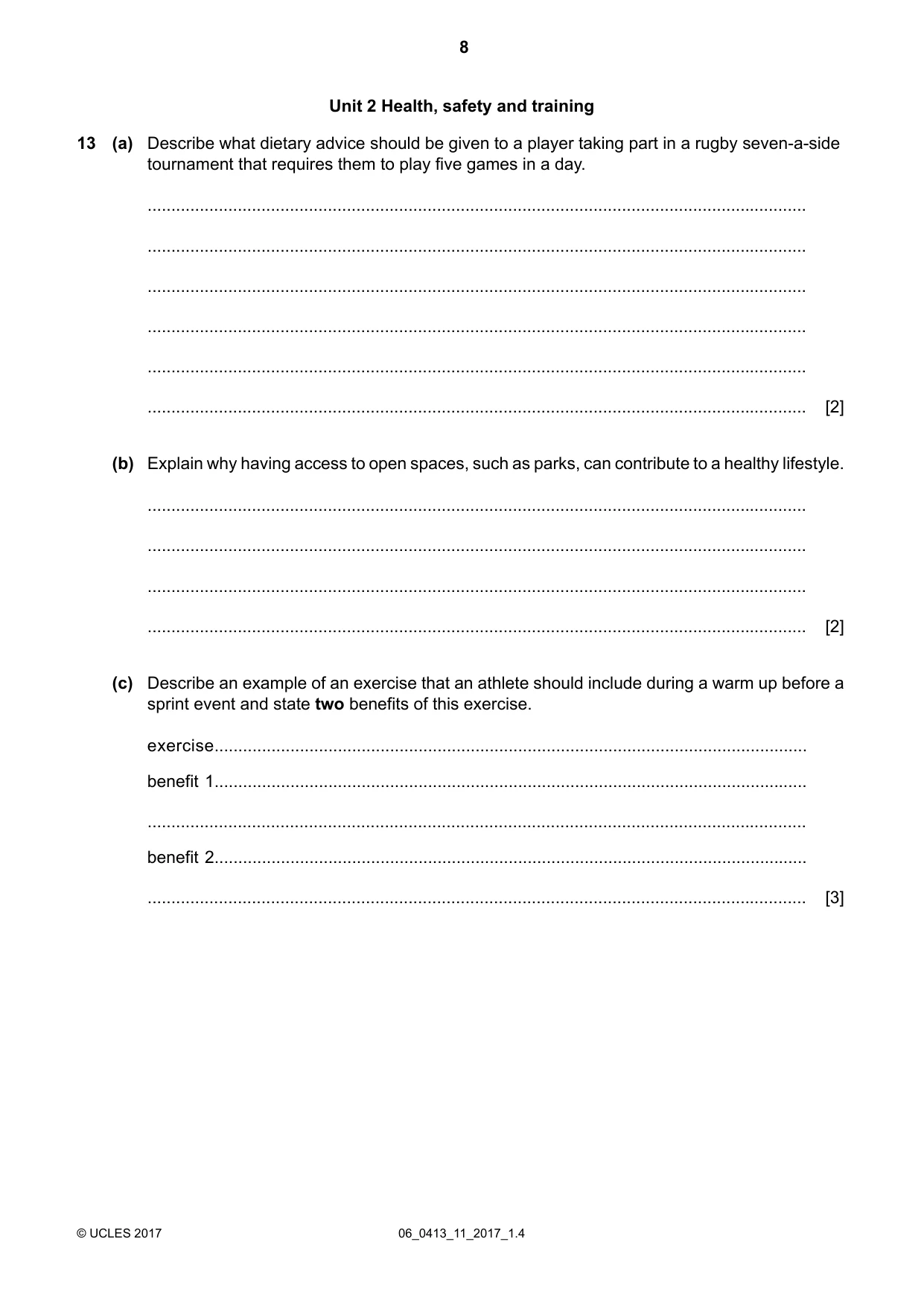 Cambridge IGCSE Physical Education 0413 2017 May/June Paper 1 · Variant 1 question paper, page 8 of 12