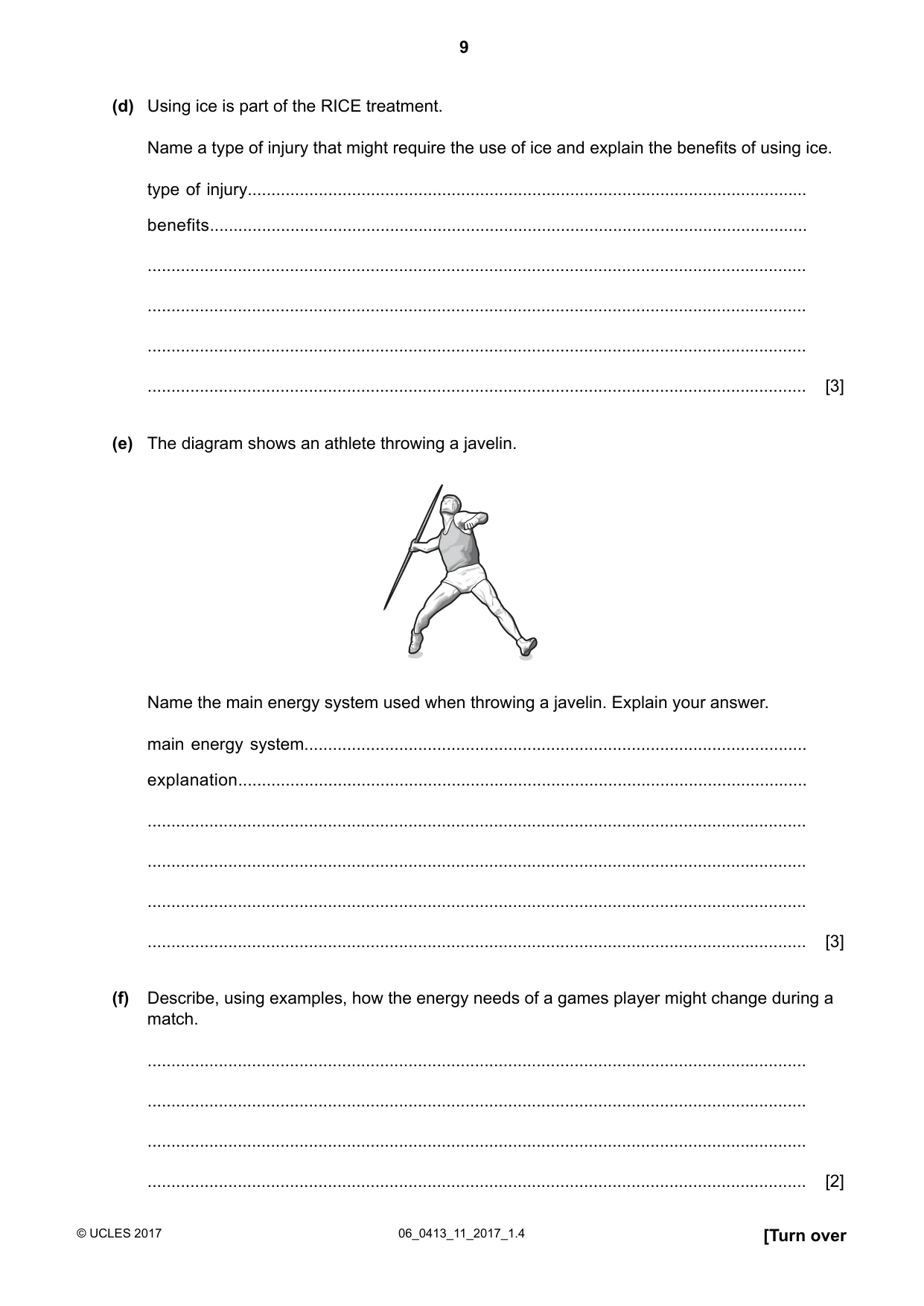 Cambridge IGCSE Physical Education 0413 2017 May/June Paper 1 · Variant 1 question paper, page 9 of 12