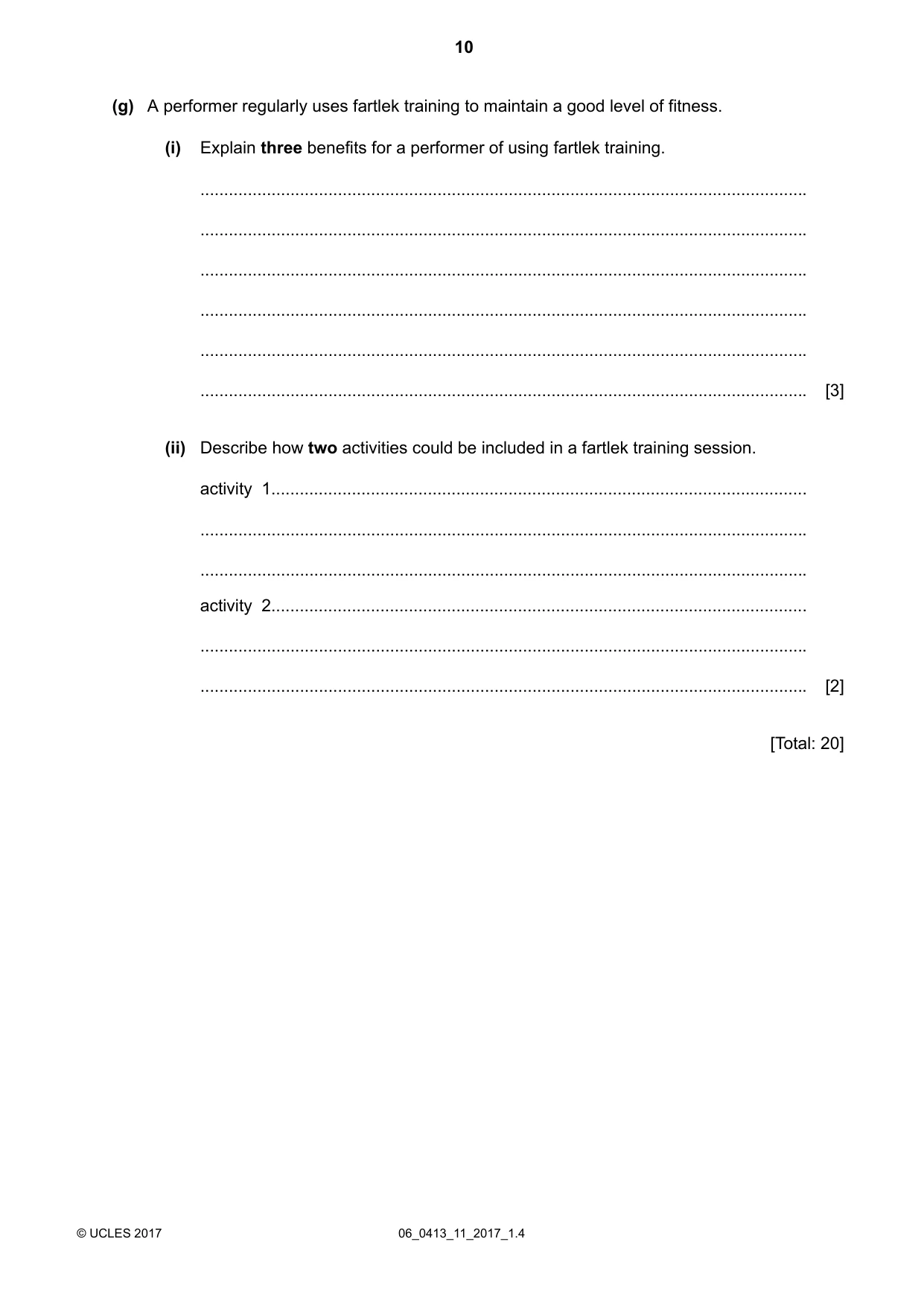 Cambridge IGCSE Physical Education 0413 2017 May/June Paper 1 · Variant 1 question paper, page 10 of 12