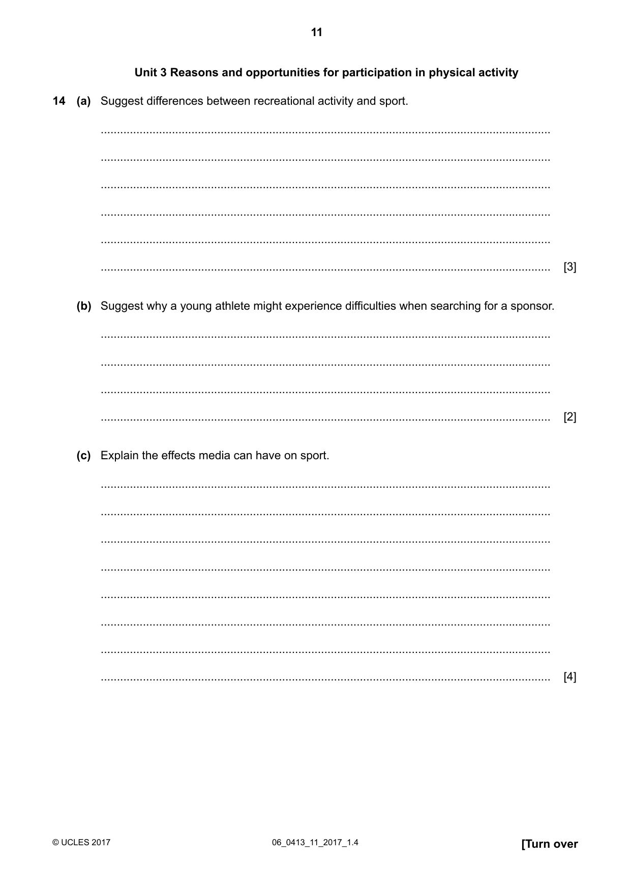 Cambridge IGCSE Physical Education 0413 2017 May/June Paper 1 · Variant 1 question paper, page 11 of 12