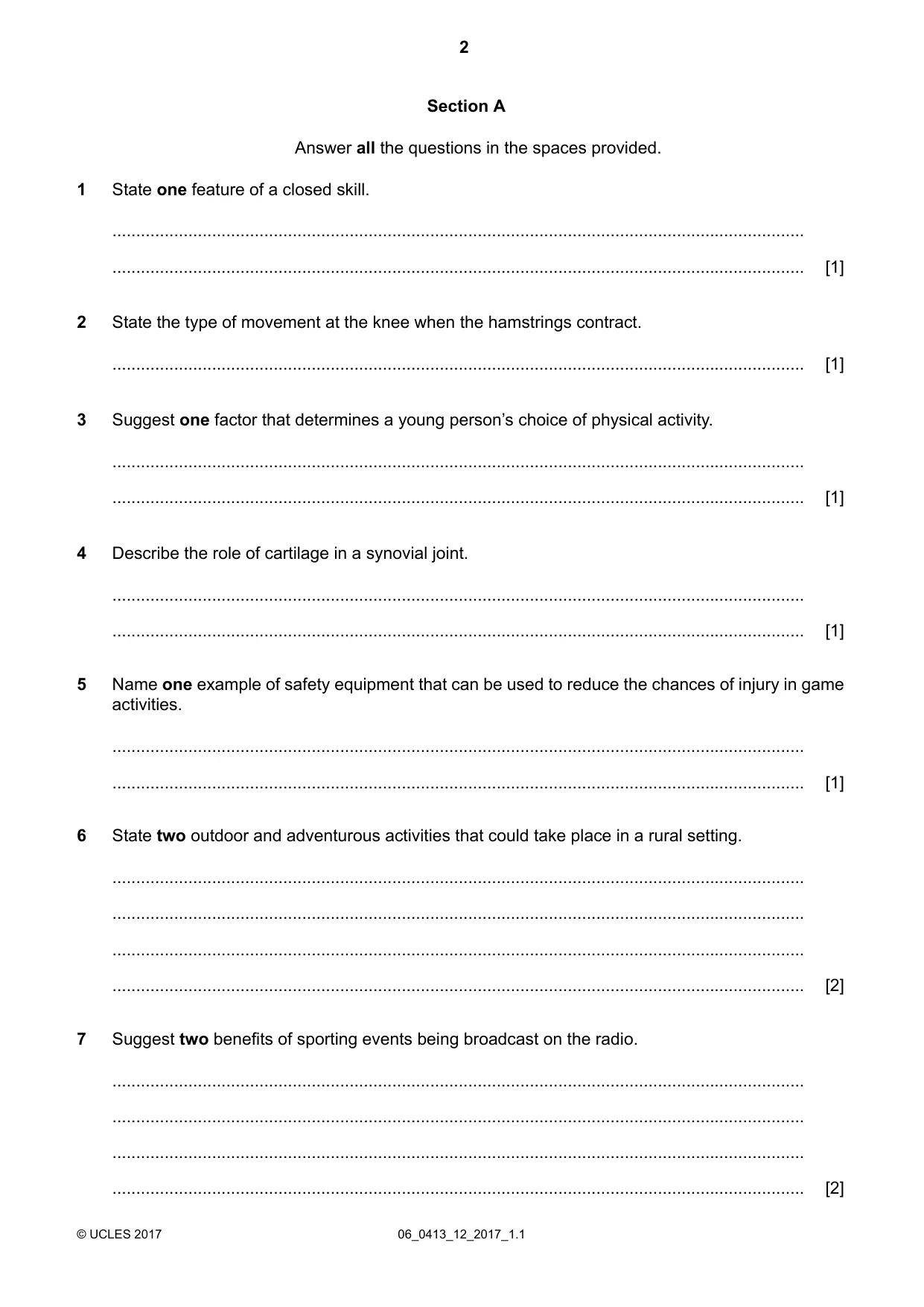 Cambridge IGCSE Physical Education 0413 2017 May/June Paper 1 · Variant 2 question paper, page 2 of 12