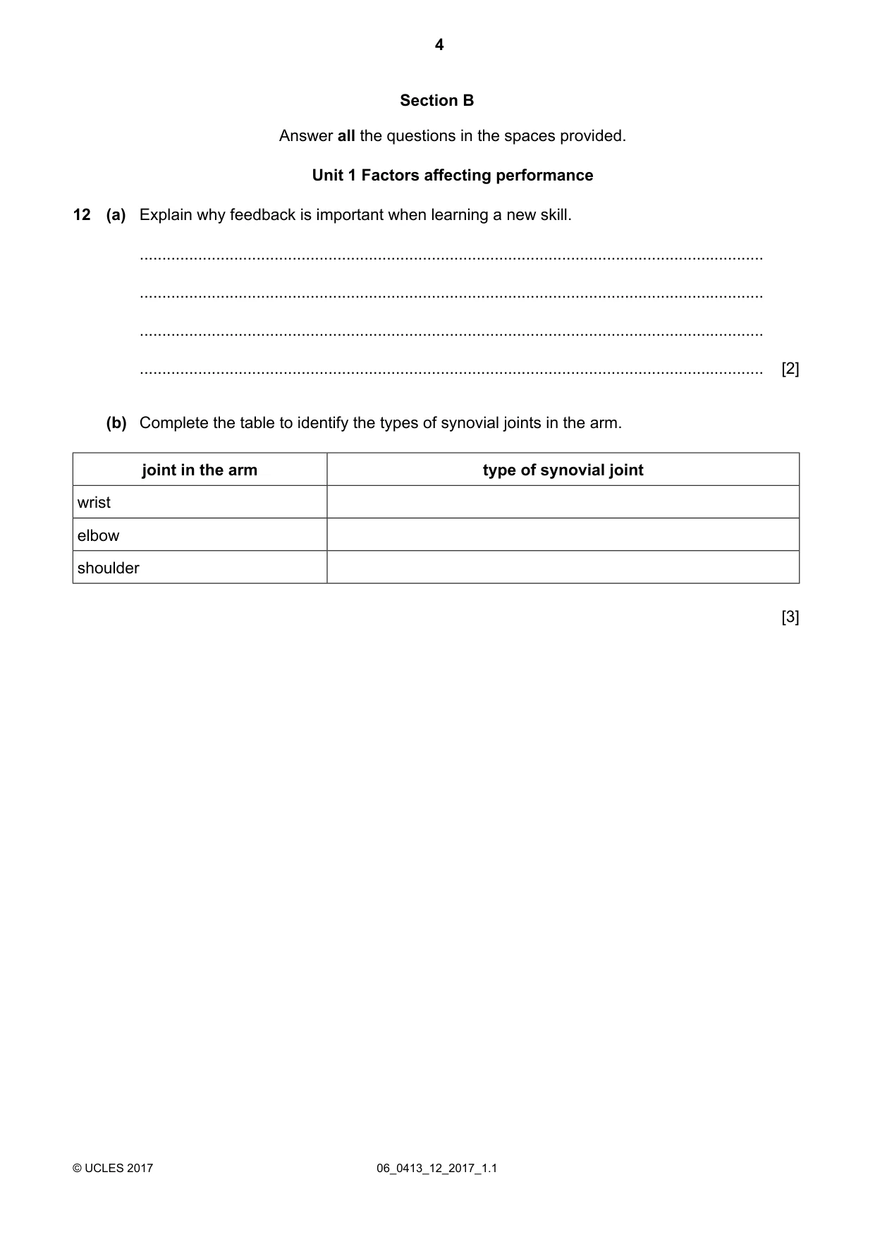Cambridge IGCSE Physical Education 0413 2017 May/June Paper 1 · Variant 2 question paper, page 4 of 12