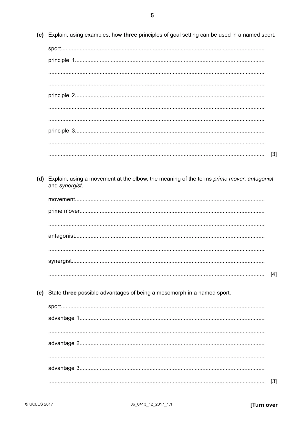 Cambridge IGCSE Physical Education 0413 2017 May/June Paper 1 · Variant 2 question paper, page 5 of 12