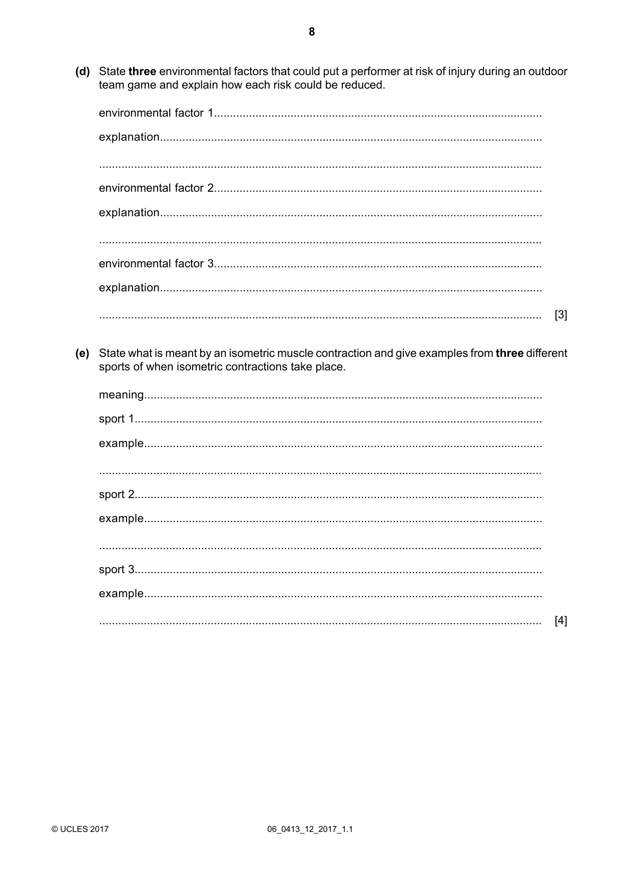 Cambridge IGCSE Physical Education 0413 2017 May/June Paper 1 · Variant 2 question paper, page 8 of 12