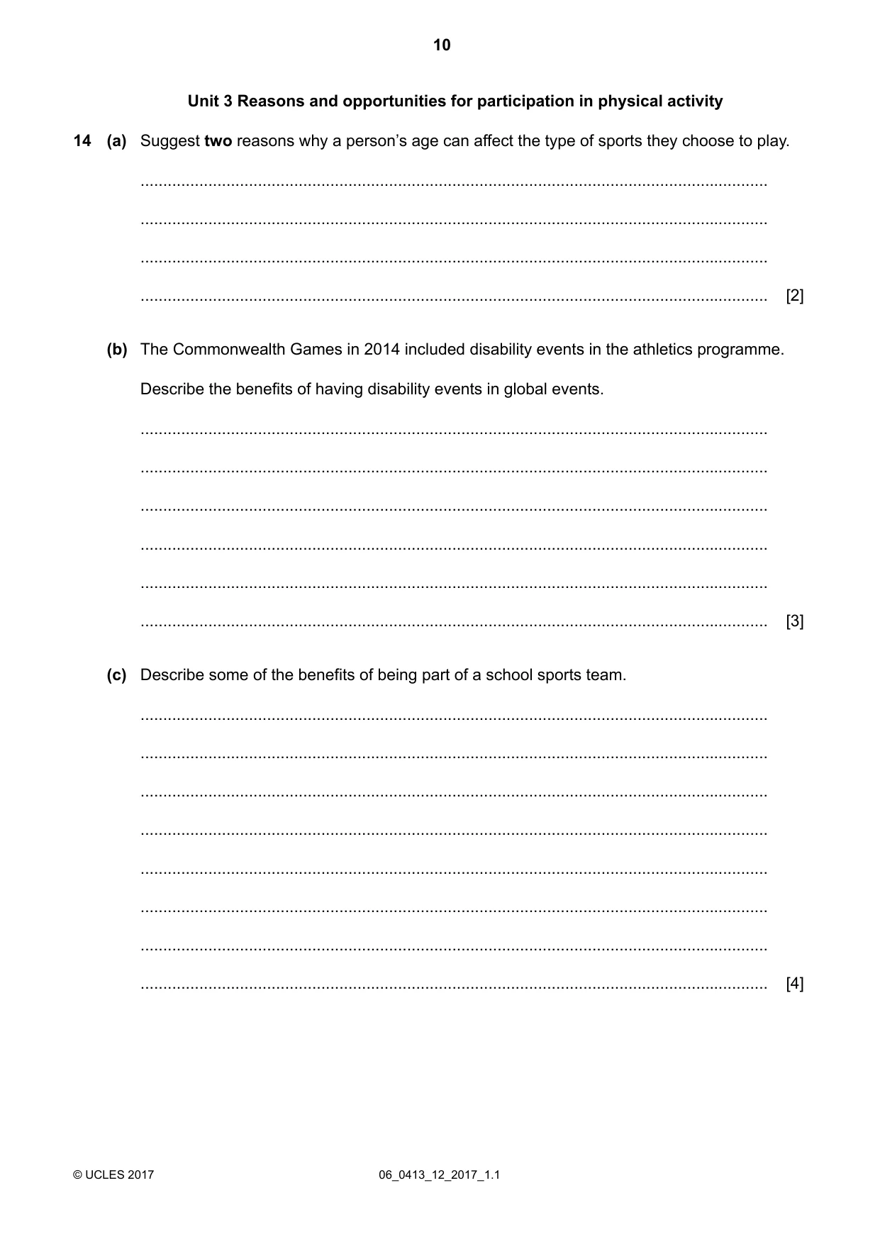 Cambridge IGCSE Physical Education 0413 2017 May/June Paper 1 · Variant 2 question paper, page 10 of 12