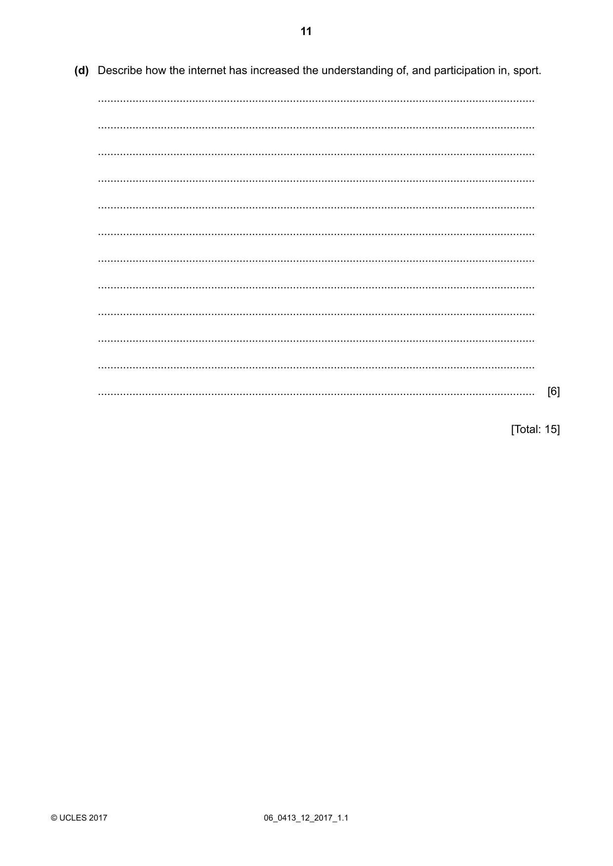 Cambridge IGCSE Physical Education 0413 2017 May/June Paper 1 · Variant 2 question paper, page 11 of 12
