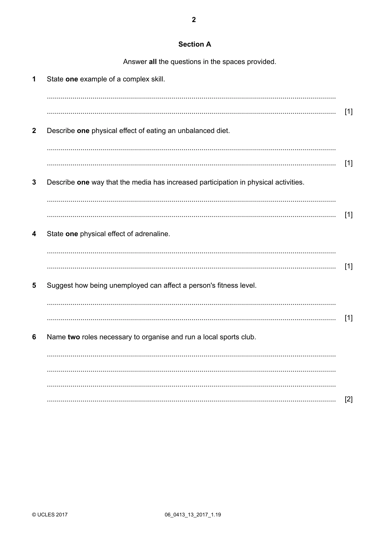 Cambridge IGCSE Physical Education 0413 2017 May/June Paper 1 · Variant 3 question paper, page 2 of 12