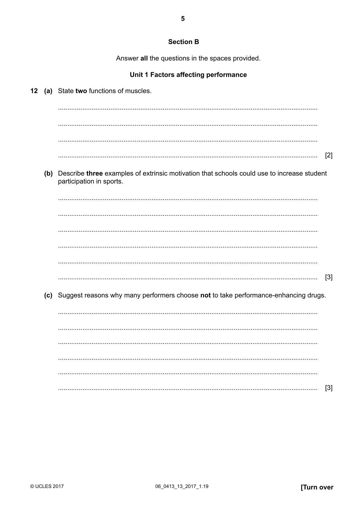 Cambridge IGCSE Physical Education 0413 2017 May/June Paper 1 · Variant 3 question paper, page 5 of 12