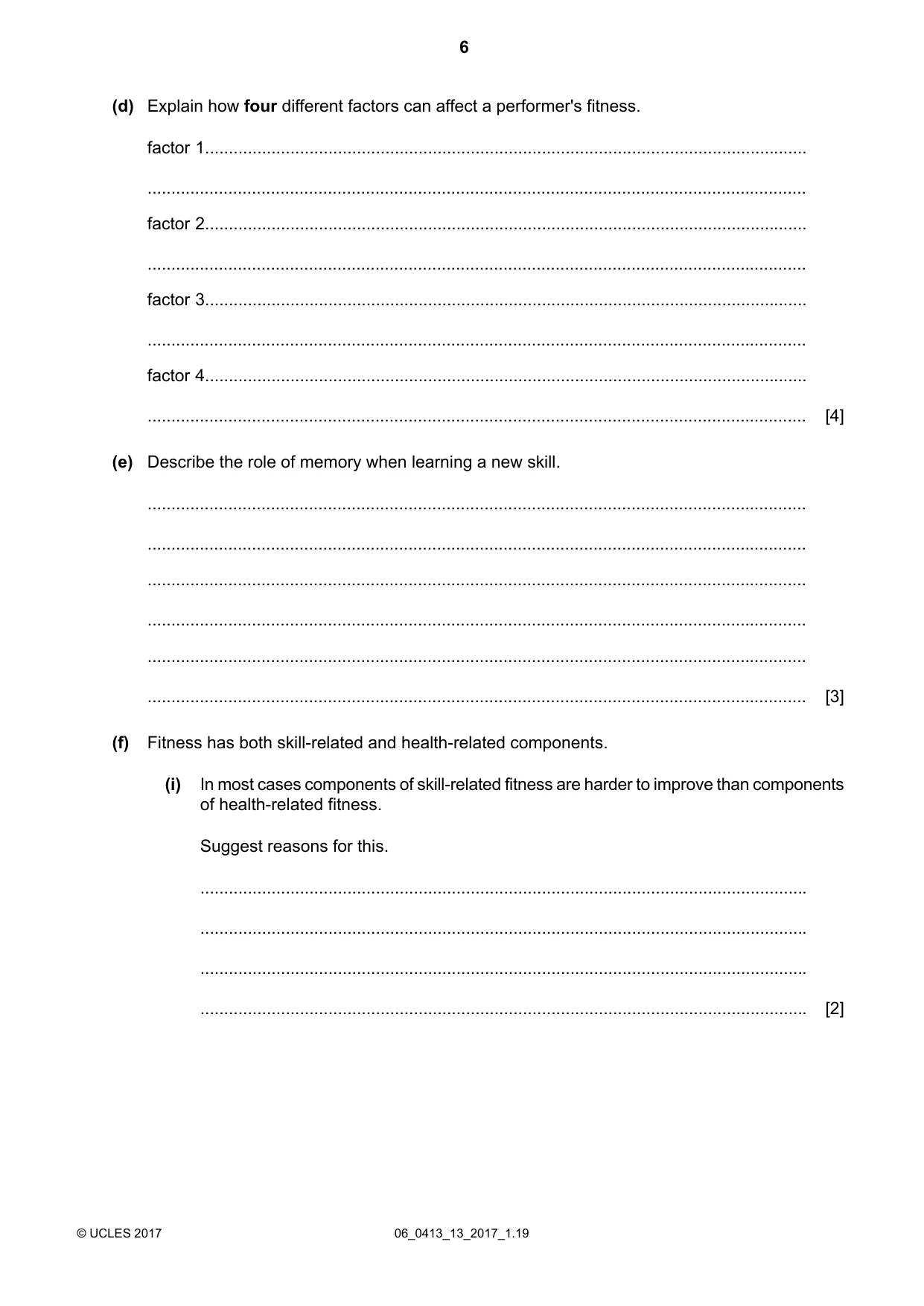 Cambridge IGCSE Physical Education 0413 2017 May/June Paper 1 · Variant 3 question paper, page 6 of 12