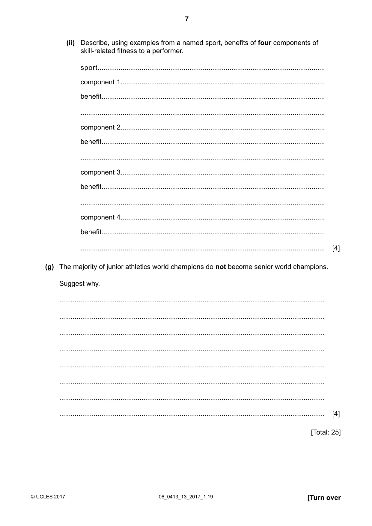 Cambridge IGCSE Physical Education 0413 2017 May/June Paper 1 · Variant 3 question paper, page 7 of 12