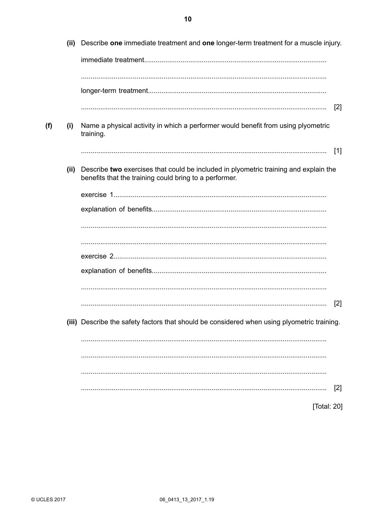 Cambridge IGCSE Physical Education 0413 2017 May/June Paper 1 · Variant 3 question paper, page 10 of 12