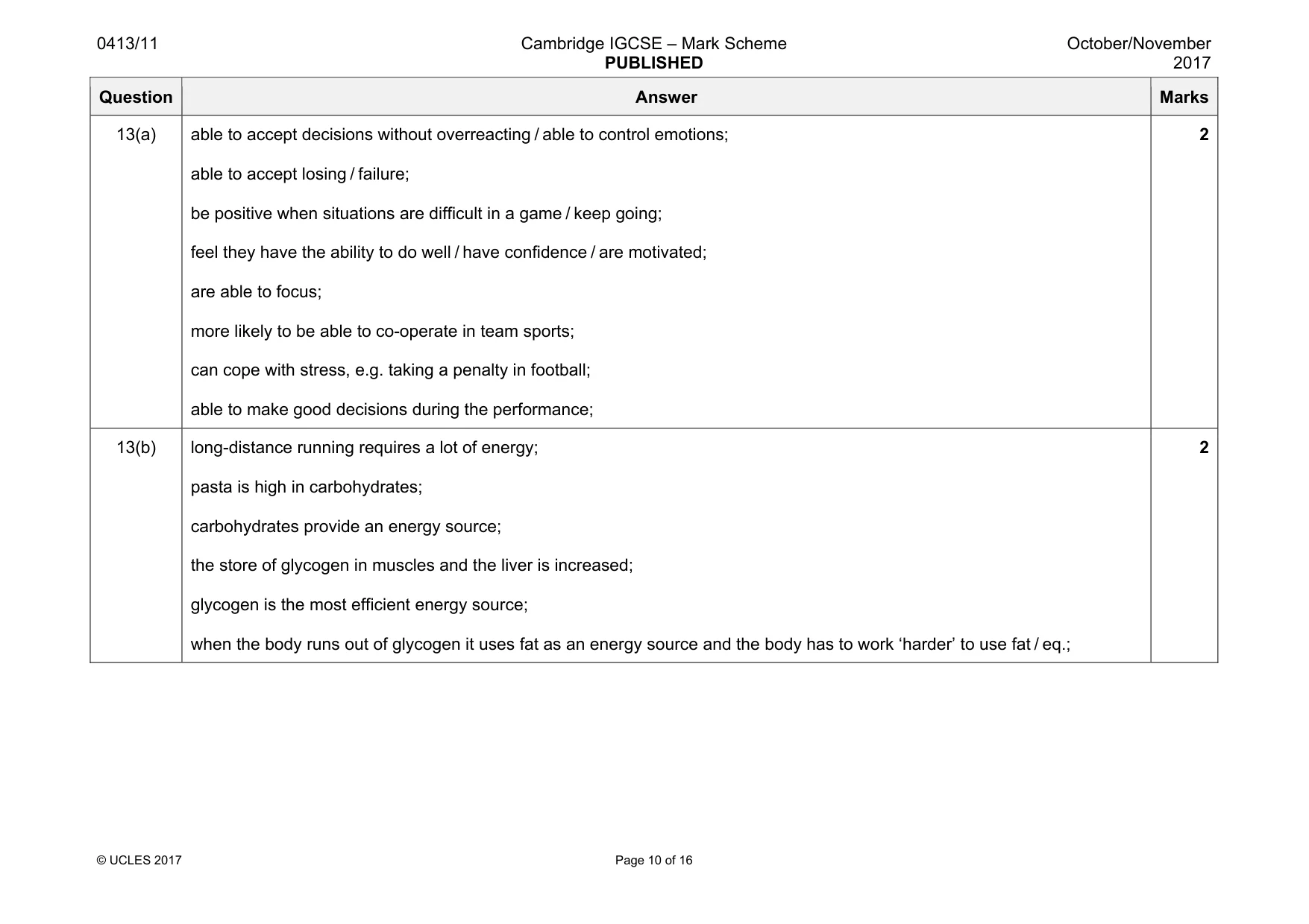 Mark scheme, page 10 of 16