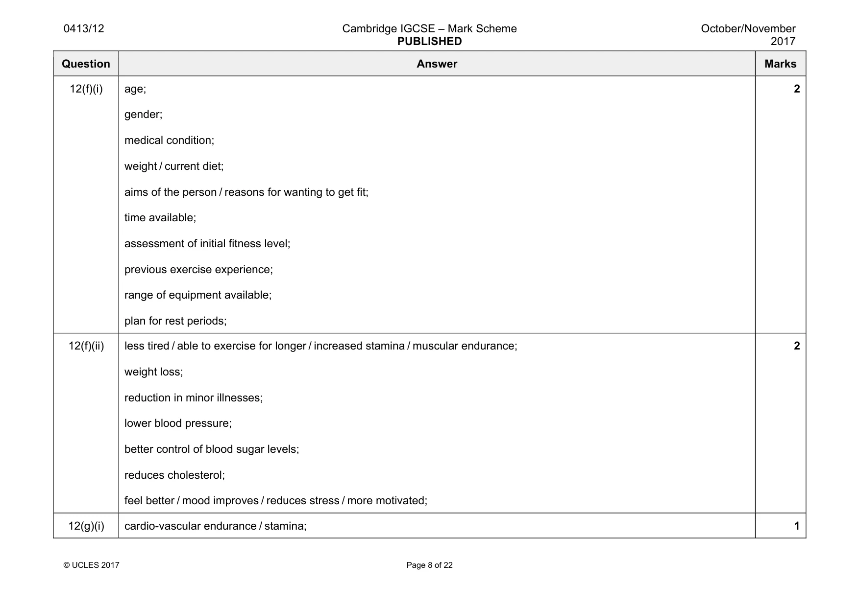 Mark scheme, page 8 of 22