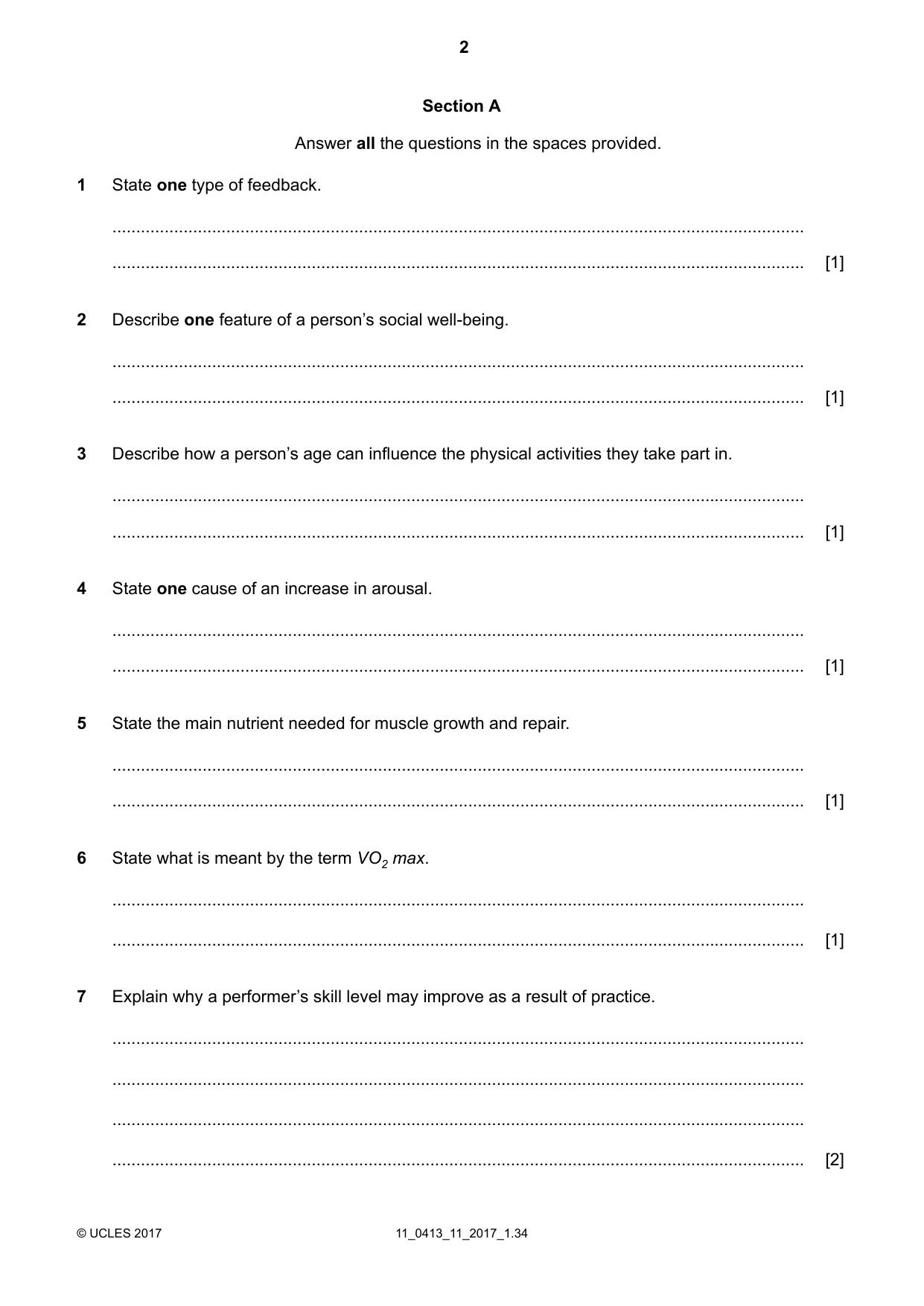Cambridge IGCSE Physical Education 0413 2017 Oct/Nov Paper 1 · Variant 1 question paper, page 2 of 16