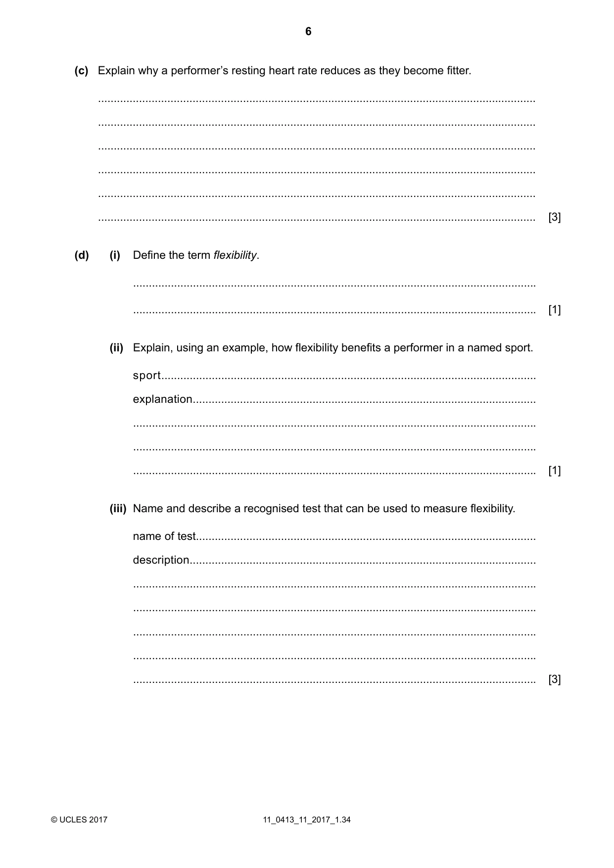 Cambridge IGCSE Physical Education 0413 2017 Oct/Nov Paper 1 · Variant 1 question paper, page 6 of 16
