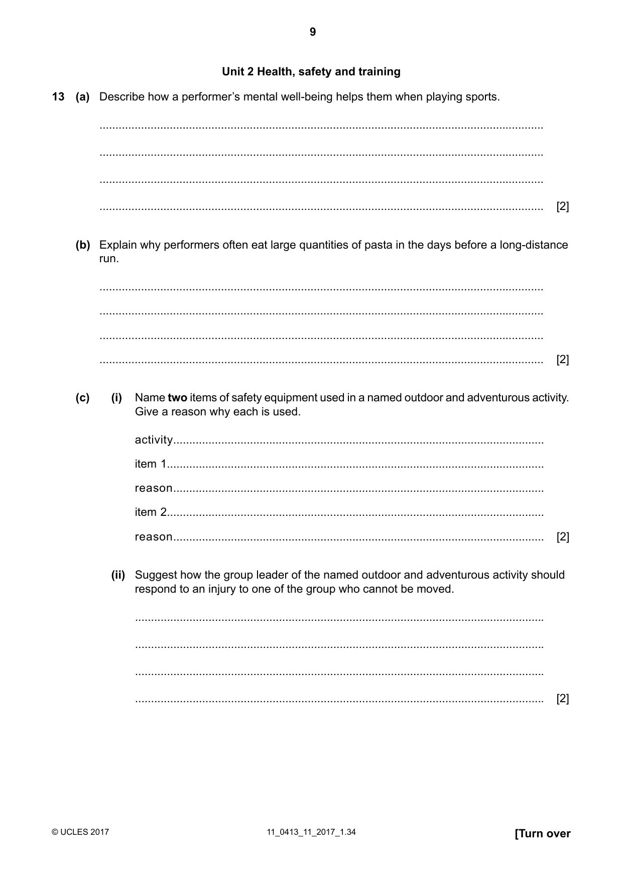 Cambridge IGCSE Physical Education 0413 2017 Oct/Nov Paper 1 · Variant 1 question paper, page 9 of 16