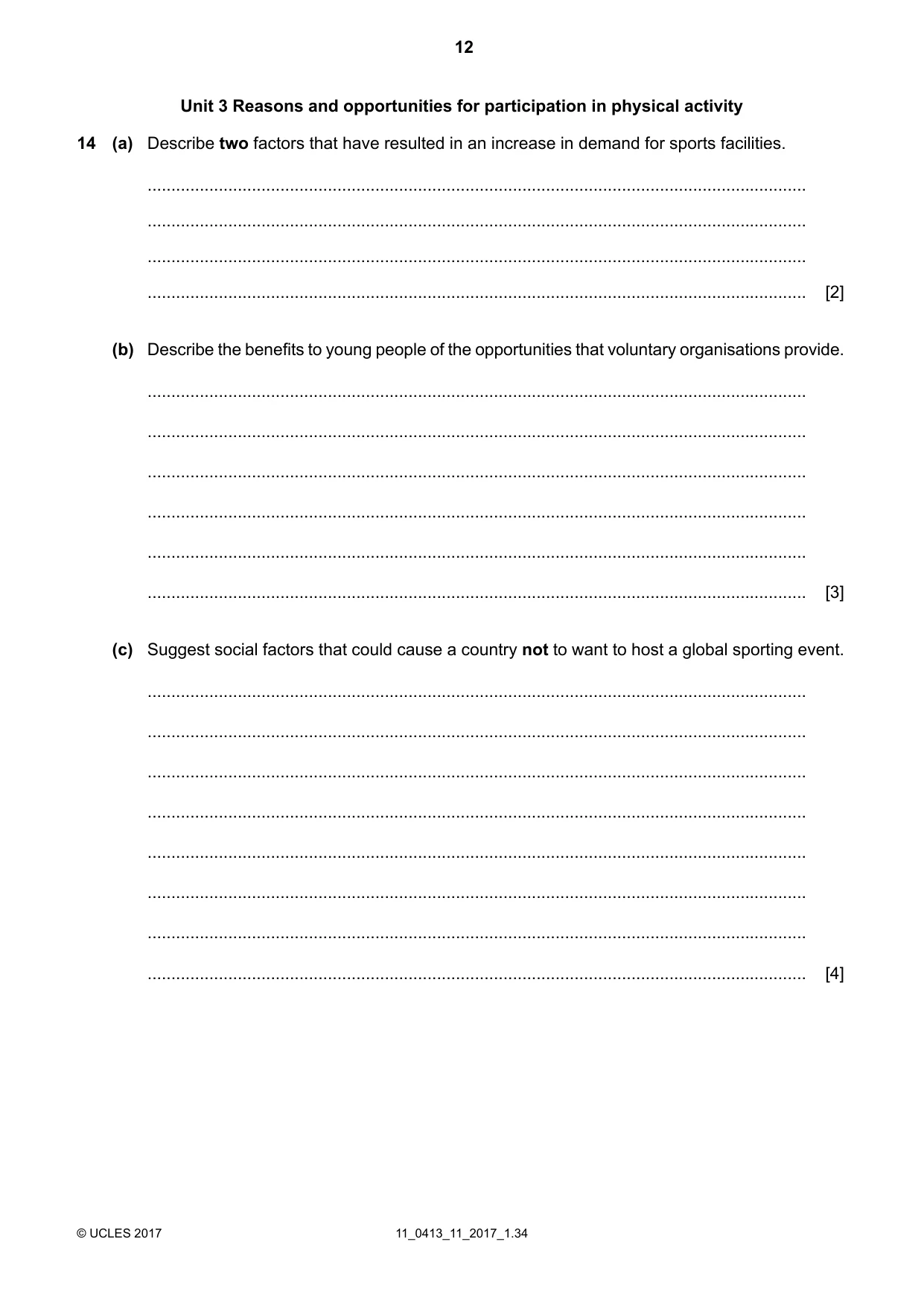 Cambridge IGCSE Physical Education 0413 2017 Oct/Nov Paper 1 · Variant 1 question paper, page 12 of 16